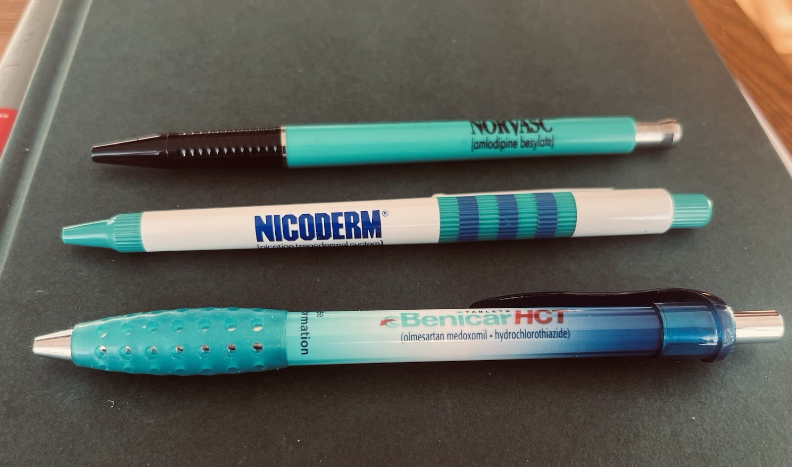 3 Vintage Nicoderm. Norvasc And Benicar Pharmaceutical Drug Rep Pens!!