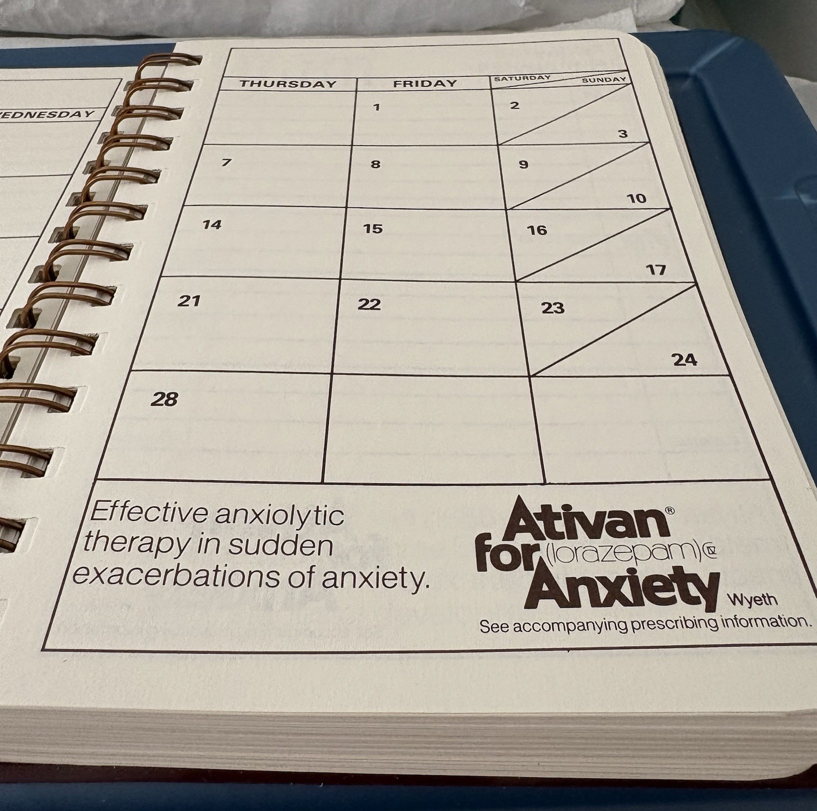 VTG 1985 ATIVAN SPIRAL DOCTOR’S DIARY, NOTEBOOK, PHARMA DRUG REP LOGO NEW NOS