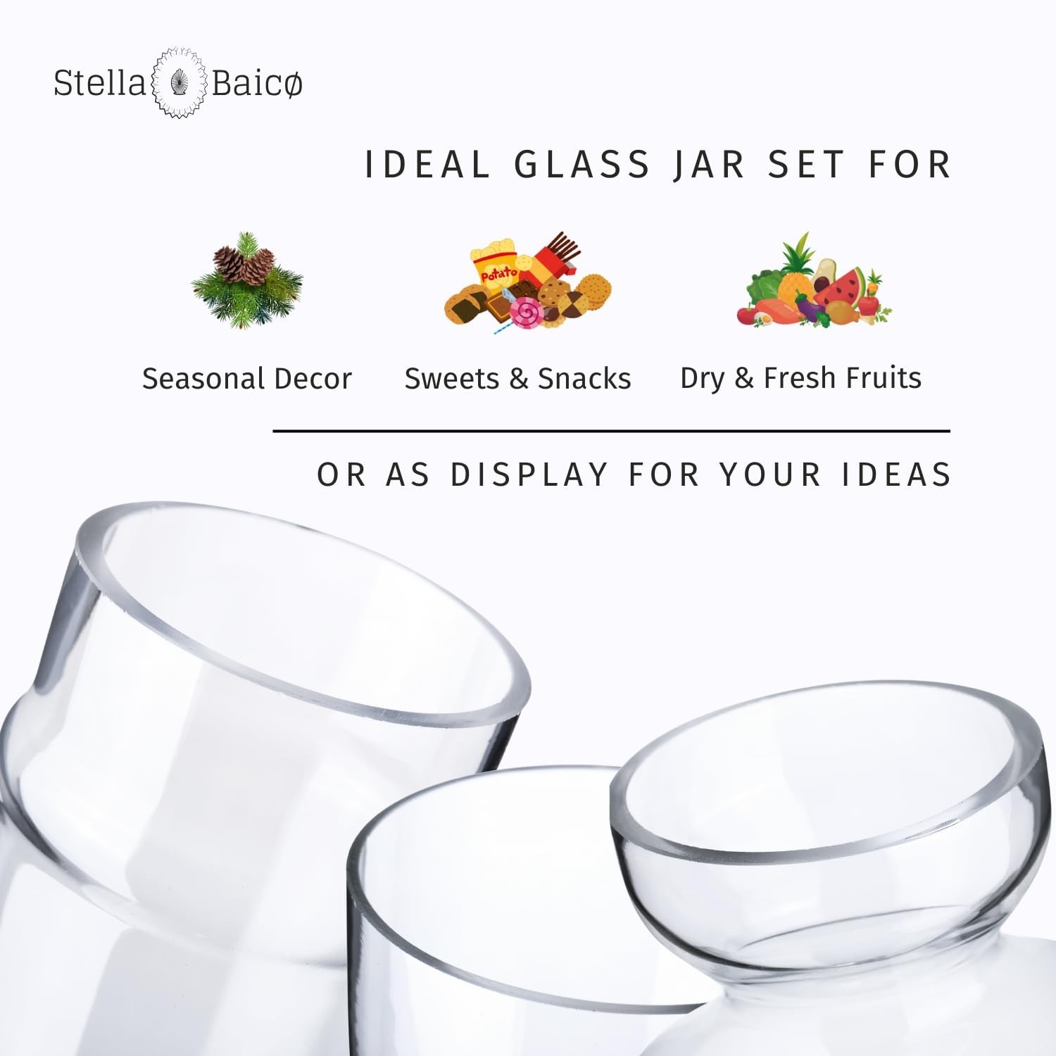 3-Pack Glass Apothecary Jars with Lids – Decorative Candy Storage Containe