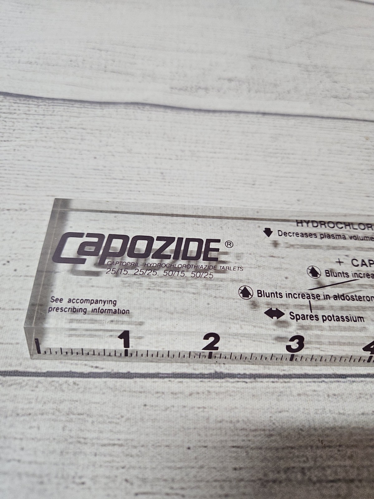 Vintage CAPOZIDE Pharmaceutical Promotional Ruler – Acrylic – 1990s – RARE!