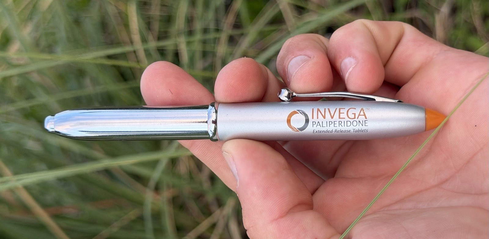 Vintage Pharma Rep Invega Silver Heavy Pen With Flashlight