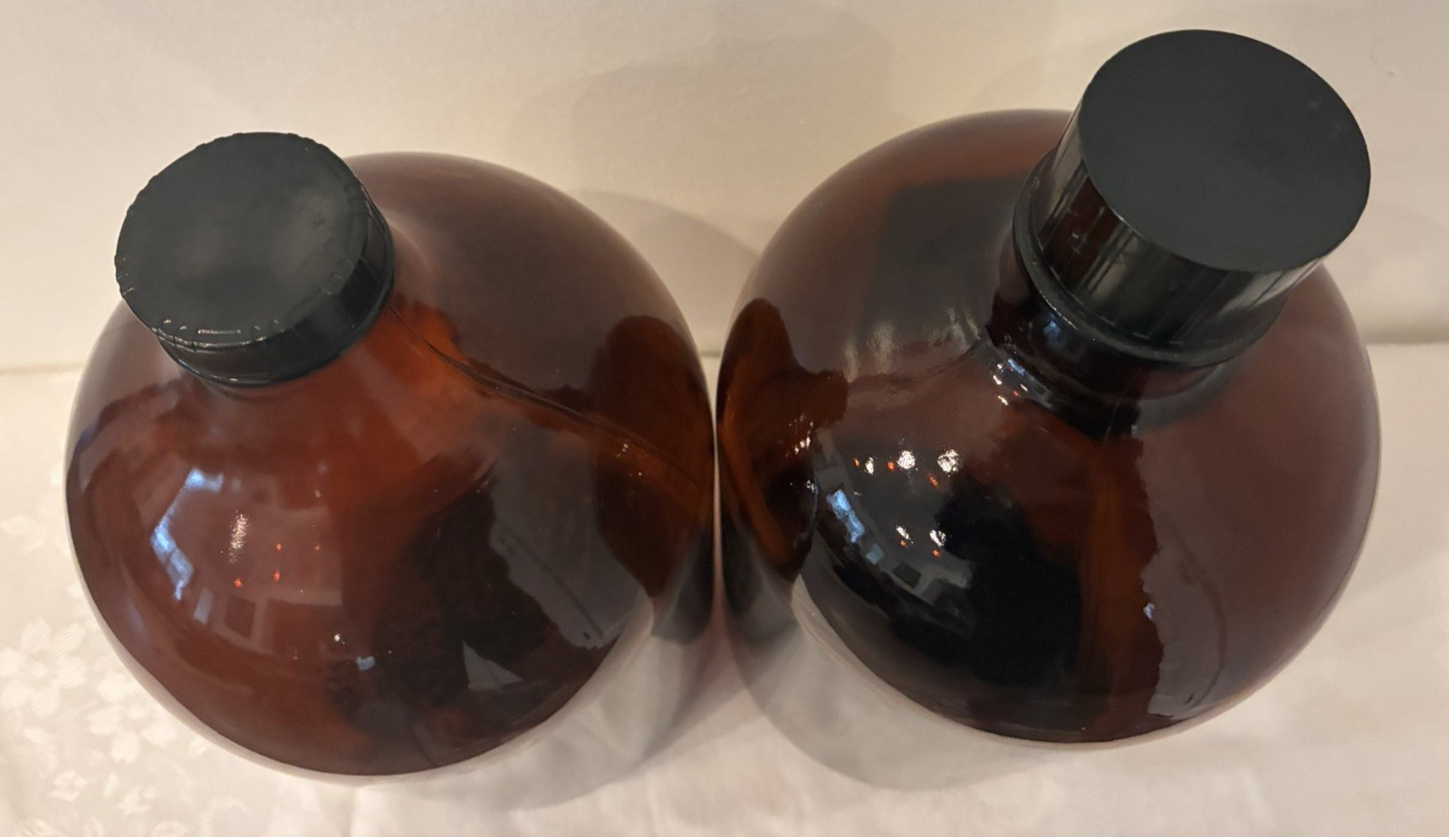 Pair Amber Glass Gallon Medicine Bottle Surgical Doctors Office Cough Syrup