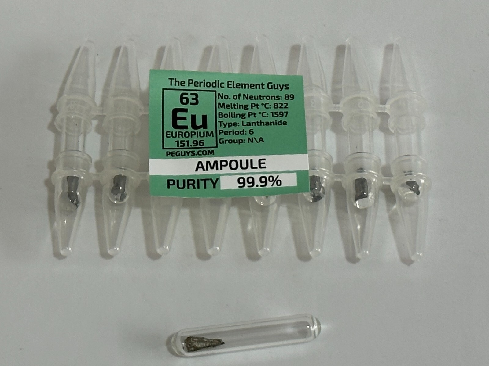 8 x Europium Metal 99.9% un-oxidized Argon Ampoules WHOLESALE Periodic Elements