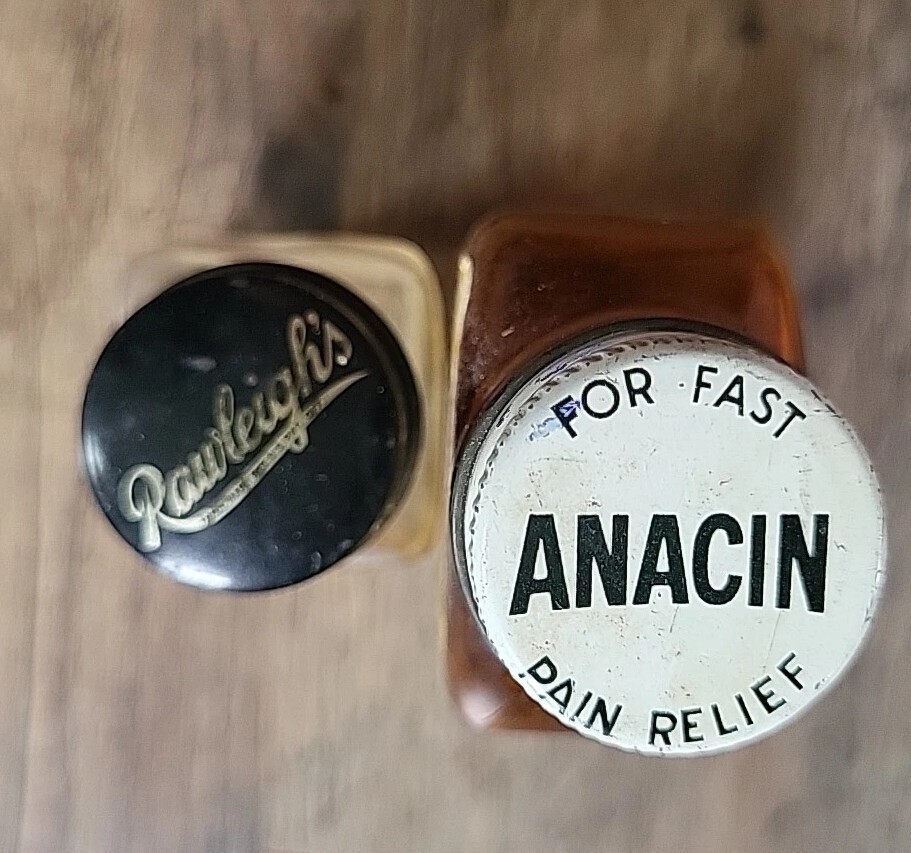 Vtg 1950s 1960s ANACIN Whitehall glass bottle Rawleighs Cold Tablets Lot Of 2