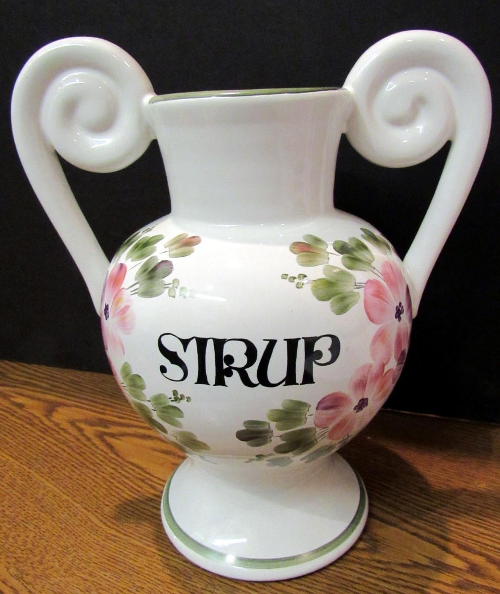 RARE WESTERN GERMANY AH HANDGEMALT “SIRUP” WHITE WITH FLOWERS CERAMI (EZS001268)