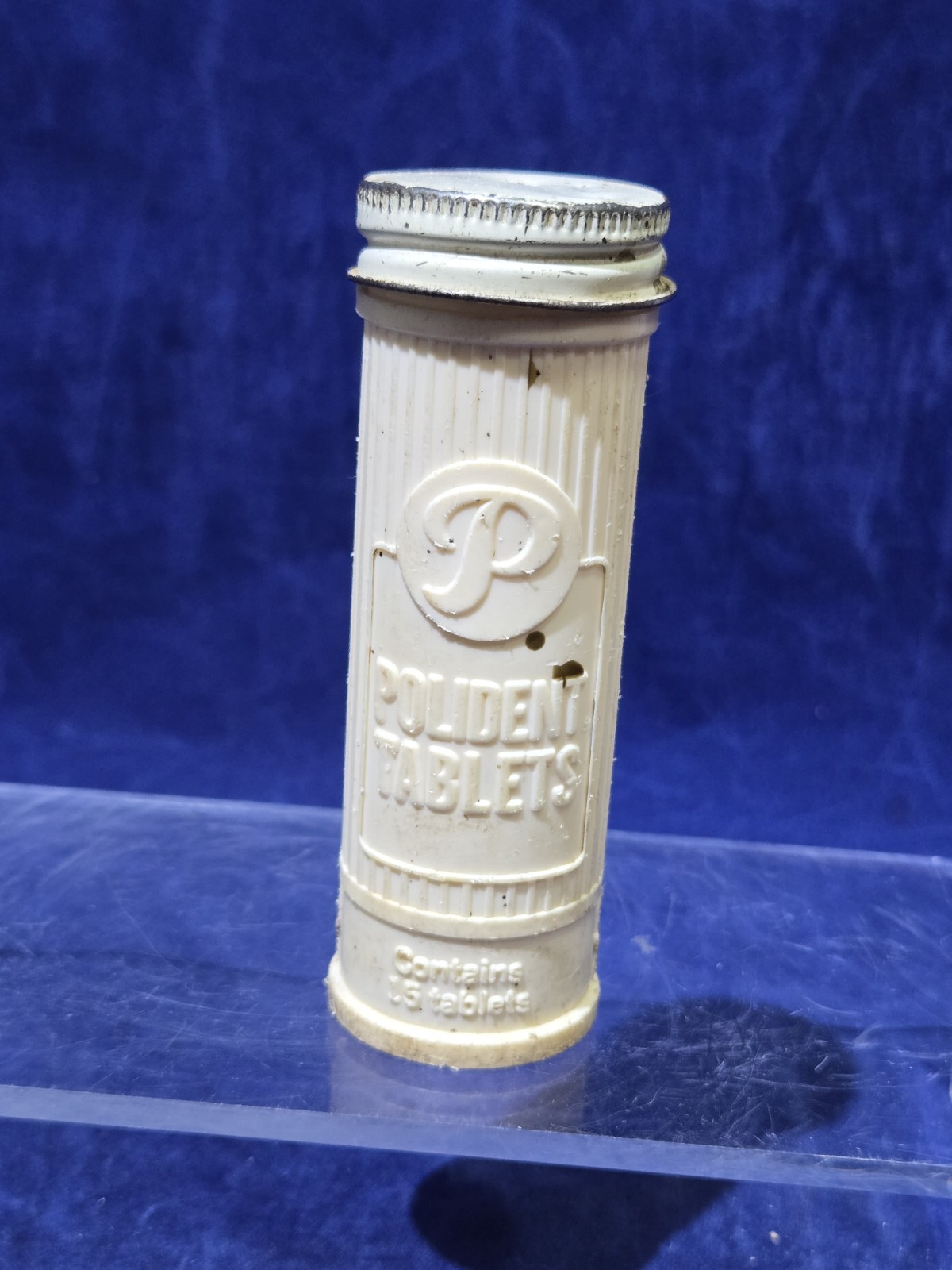 Vtg Polident Tablets Plastic Tube Container Metal Cap Empty 15ct Travel Case