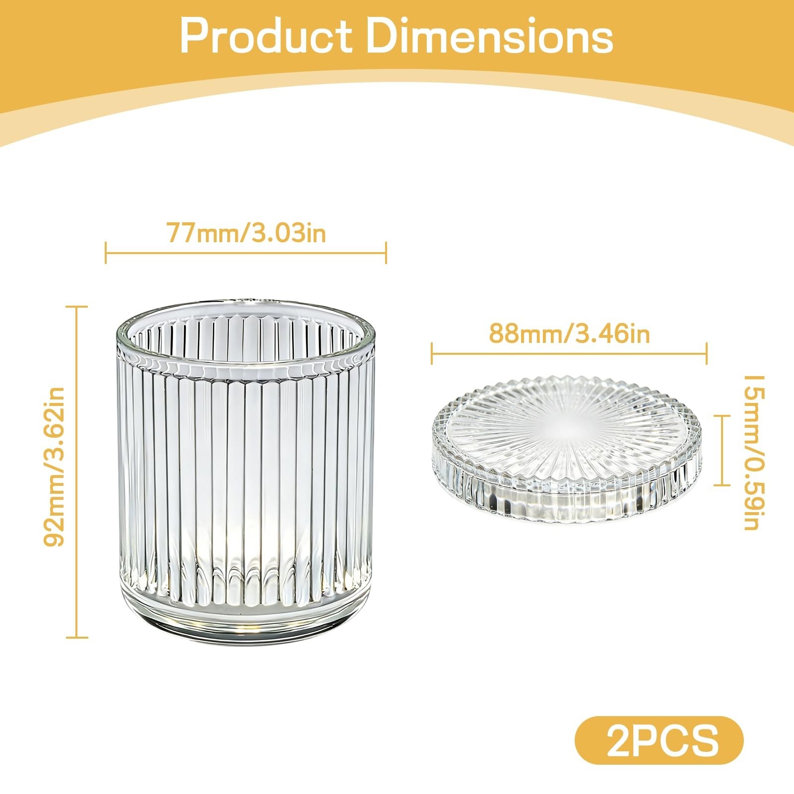 2 Pack Ribbed Glass Qtip Holder with Lid, Apothecary Storage Jars, Bathroom V…
