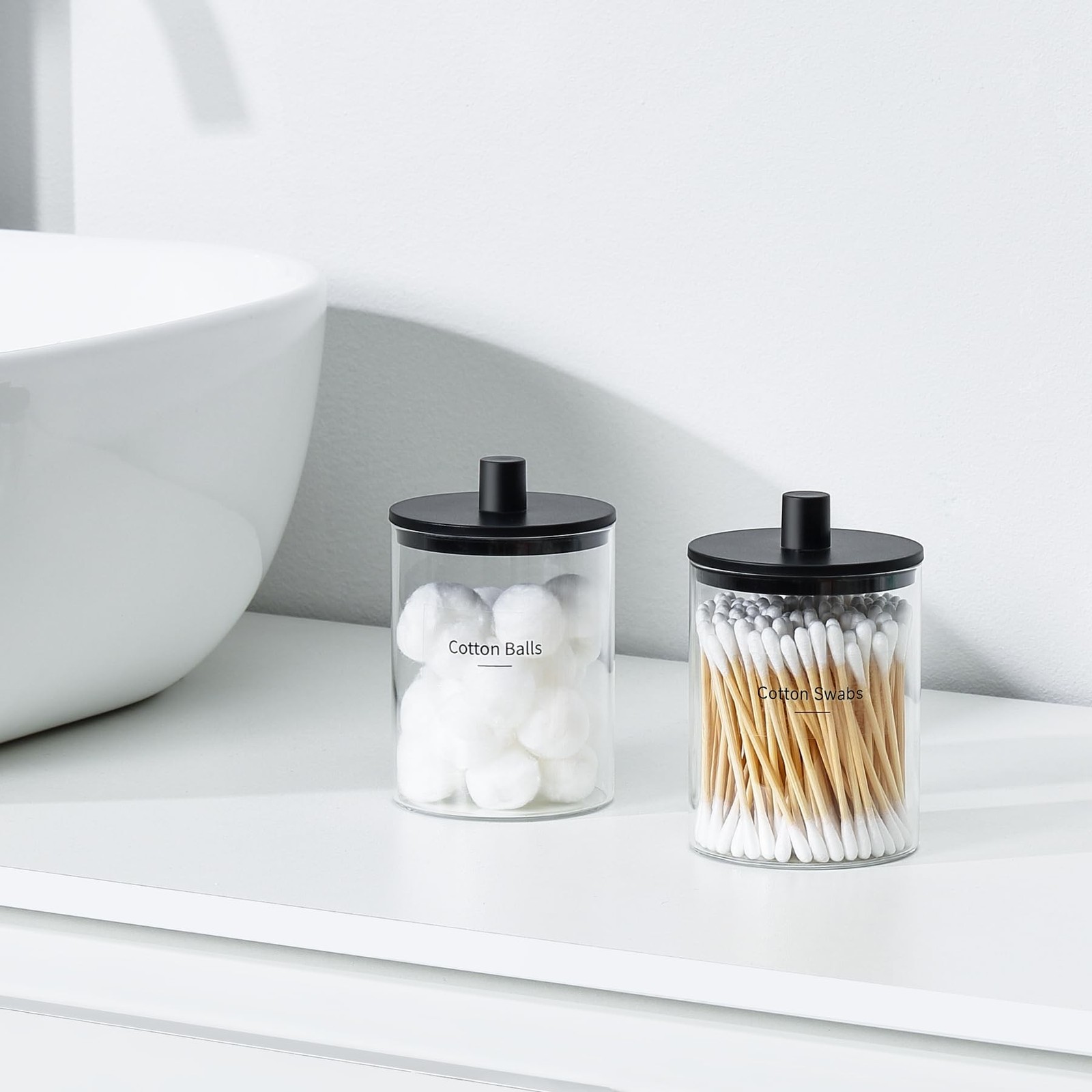 TIPGO Glass Qtip Holder Dispenser – 10 oz Clear Canister Apothecary Jar, Bath…