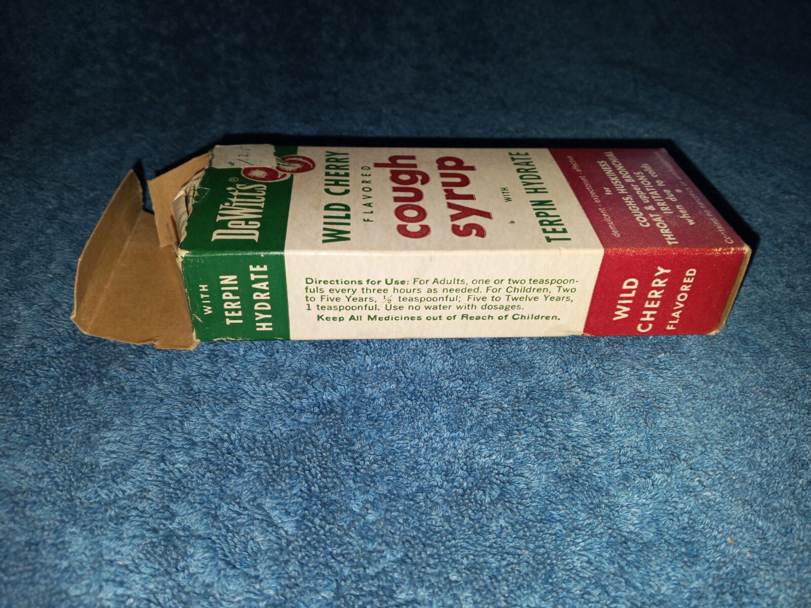 Vtg DeWitt’s Wild Cherry Flavored Box Paperwk Medicine Pharmacy Cough Syrup NOS