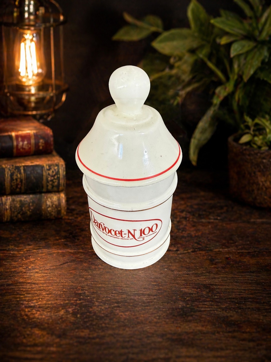 Vintage 1970s Darvocet N 100 Milk Glass Apothecary Jar w Lid Pharmacy Decor