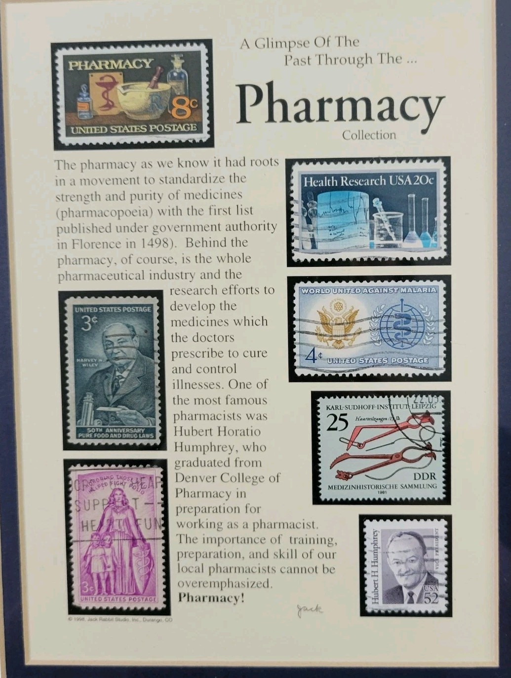 Framed History Of Pharmacy Stamps Jack Rabbit Professional Frame Pharmacist