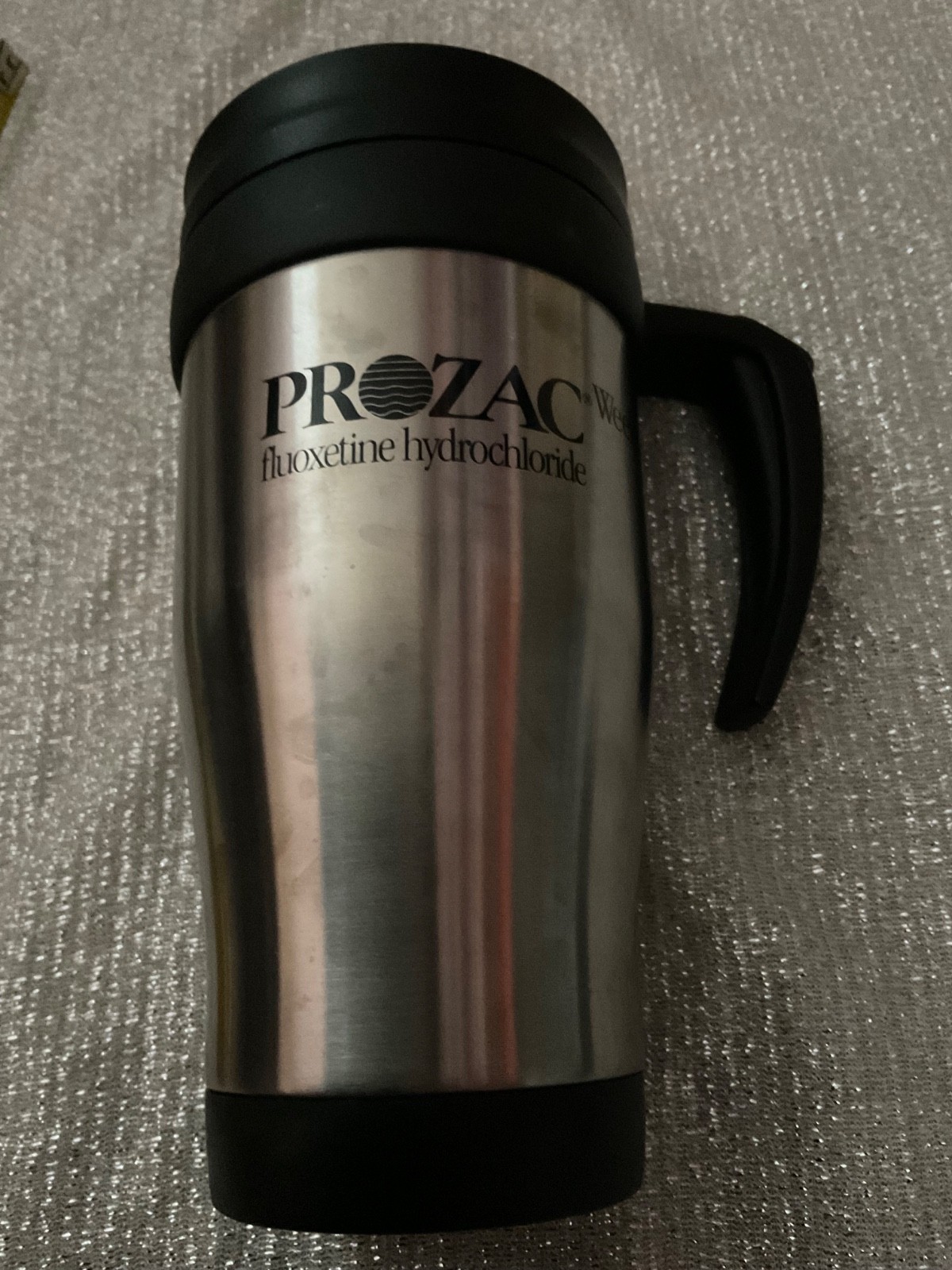 PROZAC Weekly Double Wall Tumbler Travel Mug Pharma Ad Promo See Pics