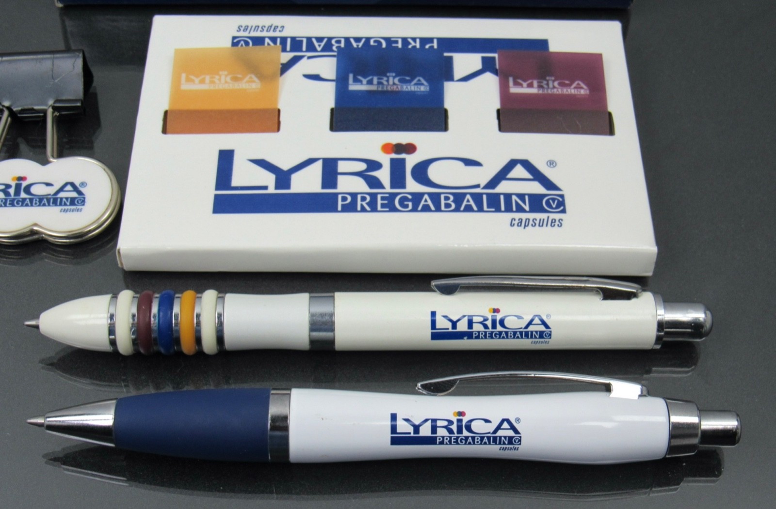 LYRICA Lot PENS, Clip, Boxed PENLIGHT, Sticky Page Flags Drug Rep Pharmaceutical