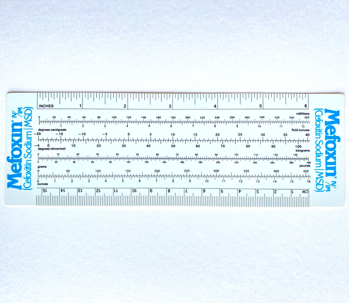1980s Mefoxin Ruler MSD Merck Labs Pharmaceutical Drug Advertising Swag 7.5”