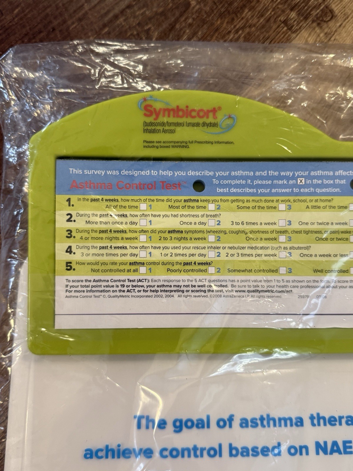 SYMBICORT Clipboard Asthma Control Test Drug Rep Advertising Sealed NEW!