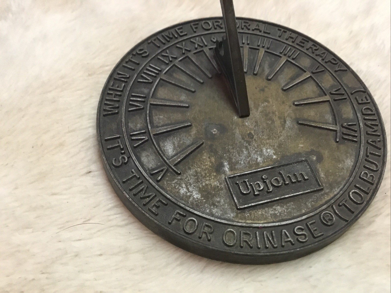 UPJOHN vintage ORAL THERAPY TOLBUTAMIDE small metal sundial drug advertising