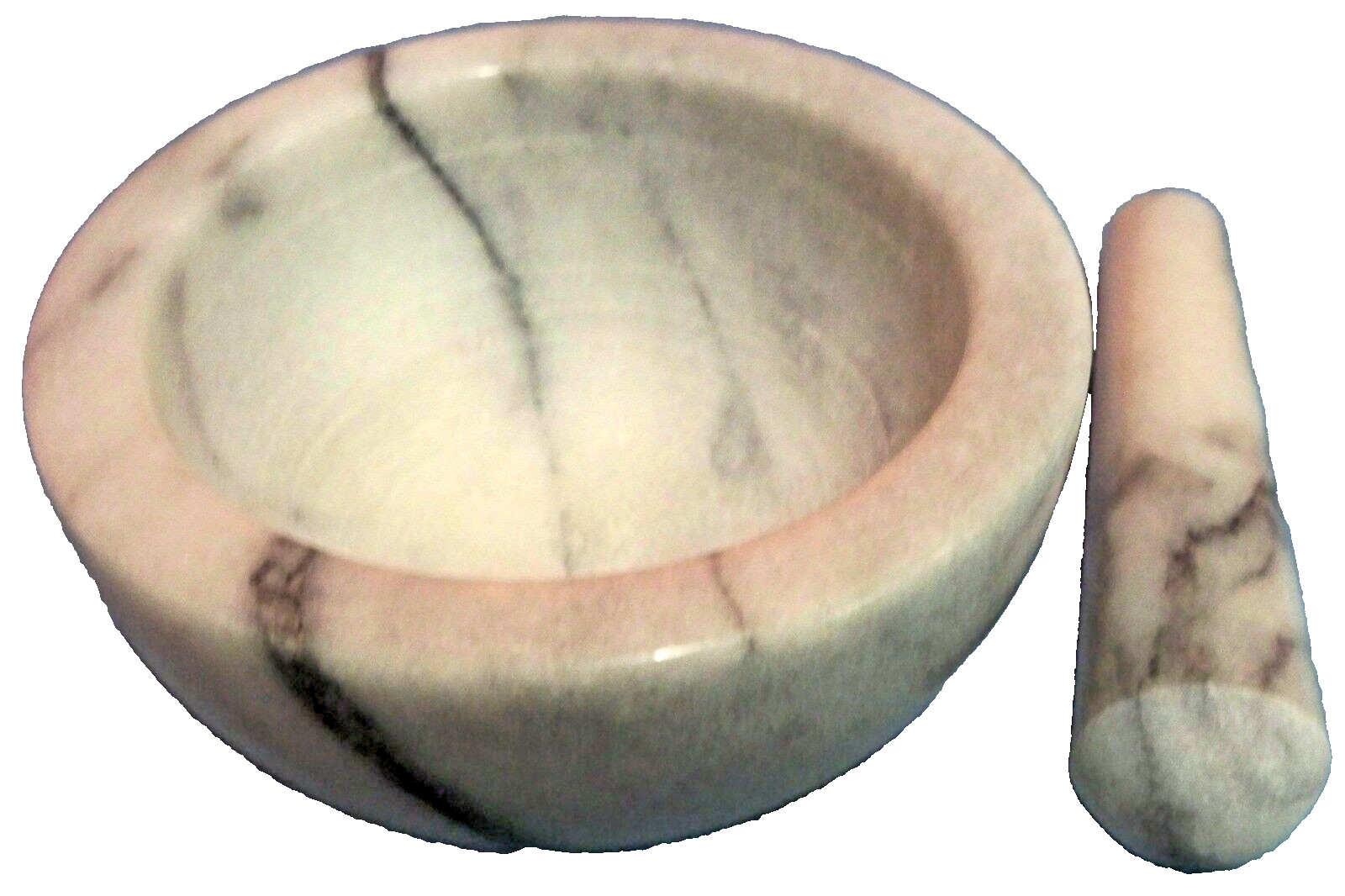 Marble Mortar & Pestle Gray White 4 1/2″ Diameter x 2 1/2″ High Clean Polished