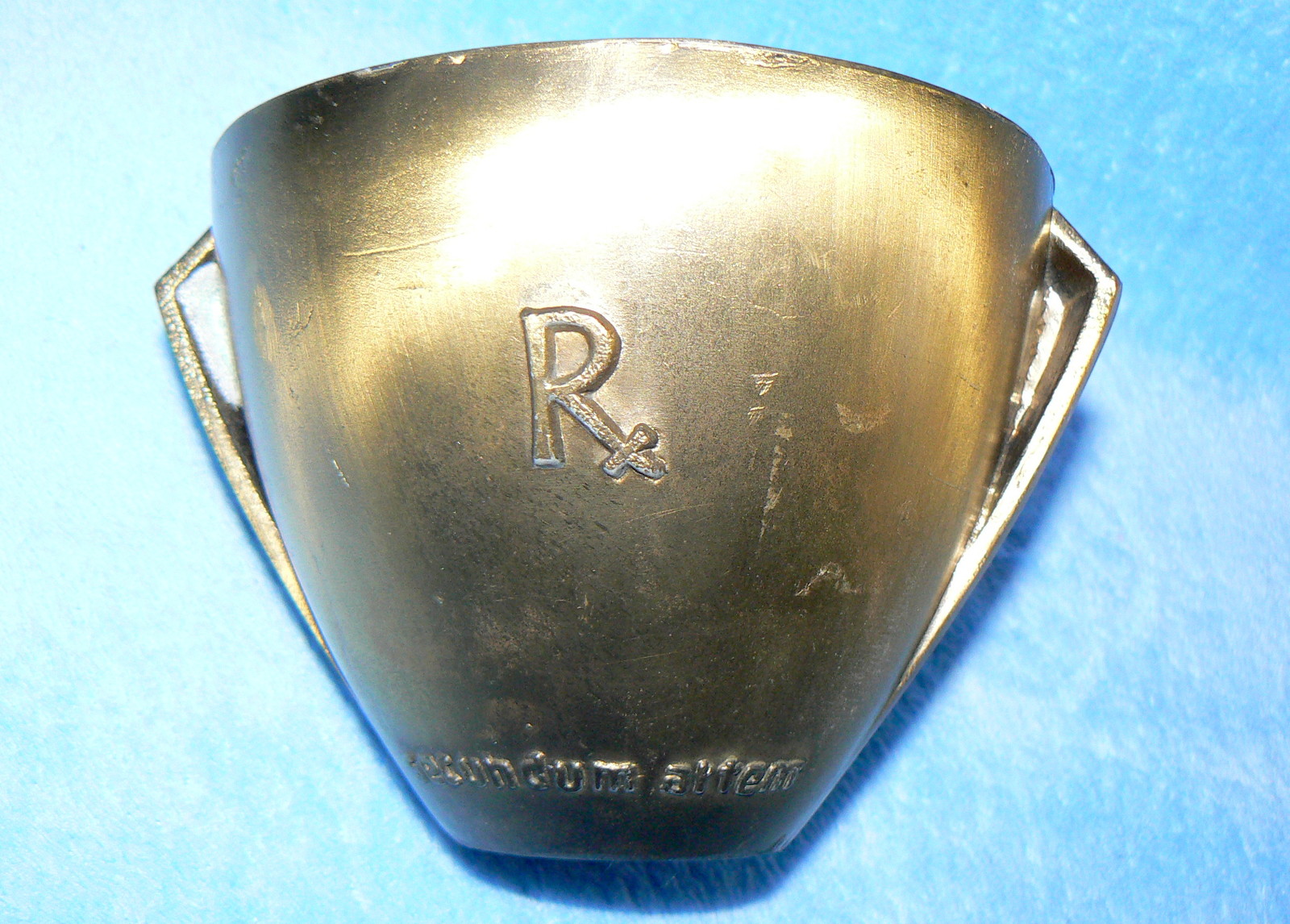 BRASS RX PHARMACY SECUNDUM ARTEM MORTAR & SCHERING MORTAR 4″ VASE LOT SET OF 2