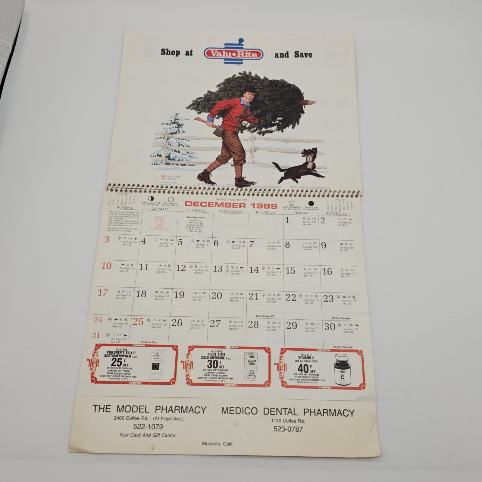 VTG 1989 Valu•Rite Calendar MODESTO, CA The Model Pharmacy Medico Dental COUPONS