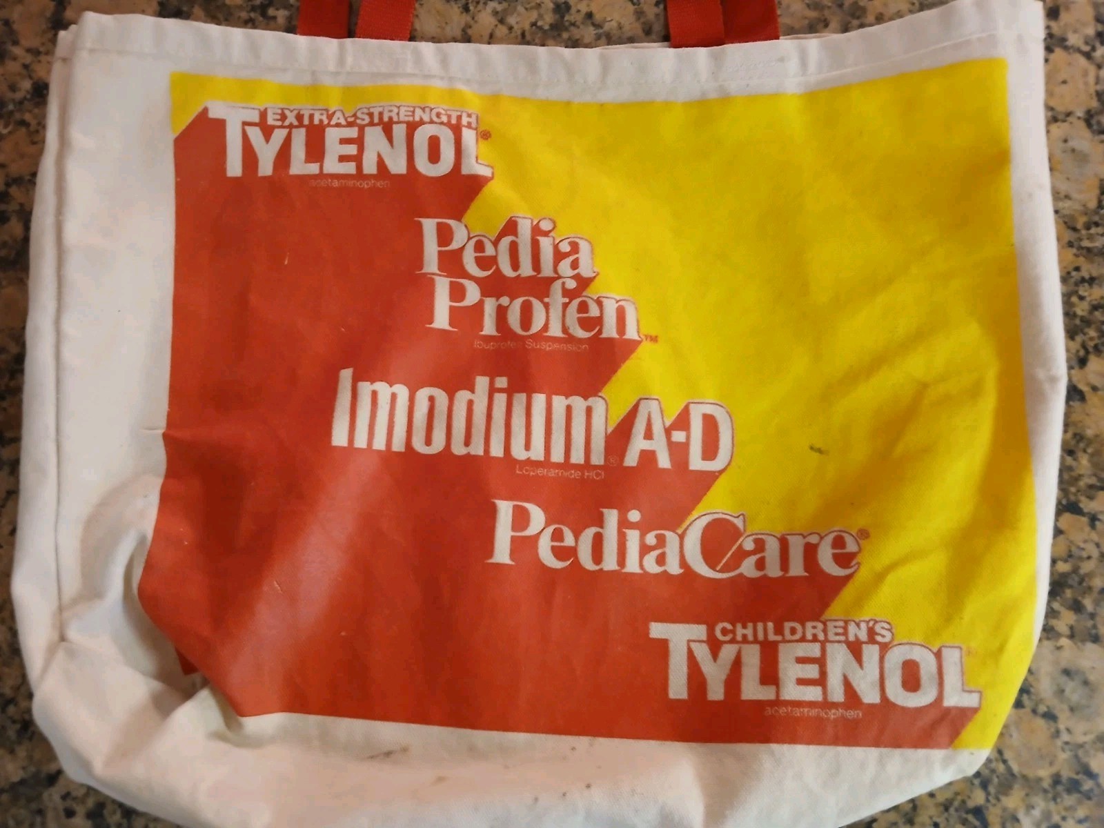 Tylenol Pharmaceutical Drug Advertising Cloth Tote Bag Vintage 80s 18″ x 12″