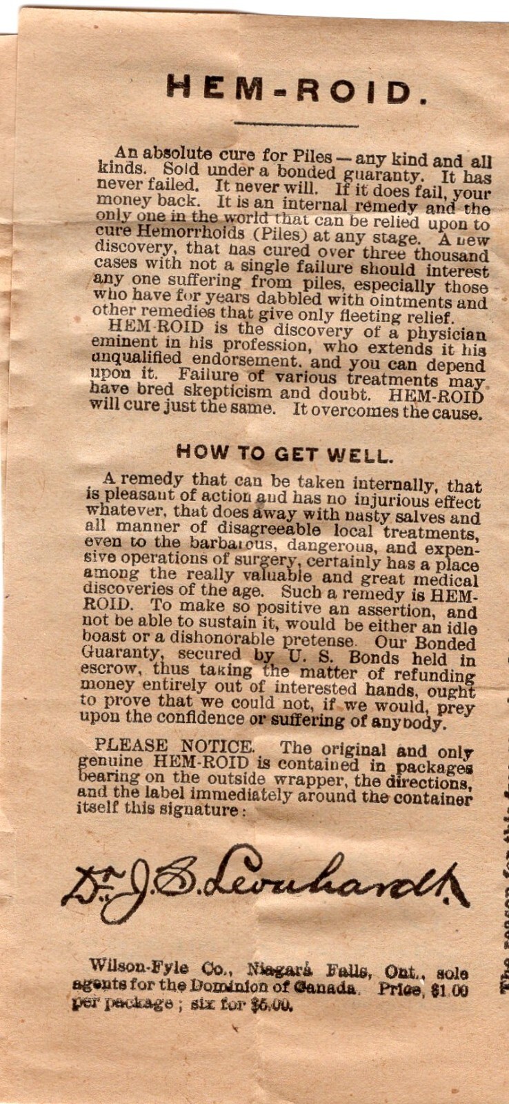 Dr. J.S. Leonhardt ‘s Anti-Pill Directions & Advice – Vintage-Wilson-Fyle-Canada