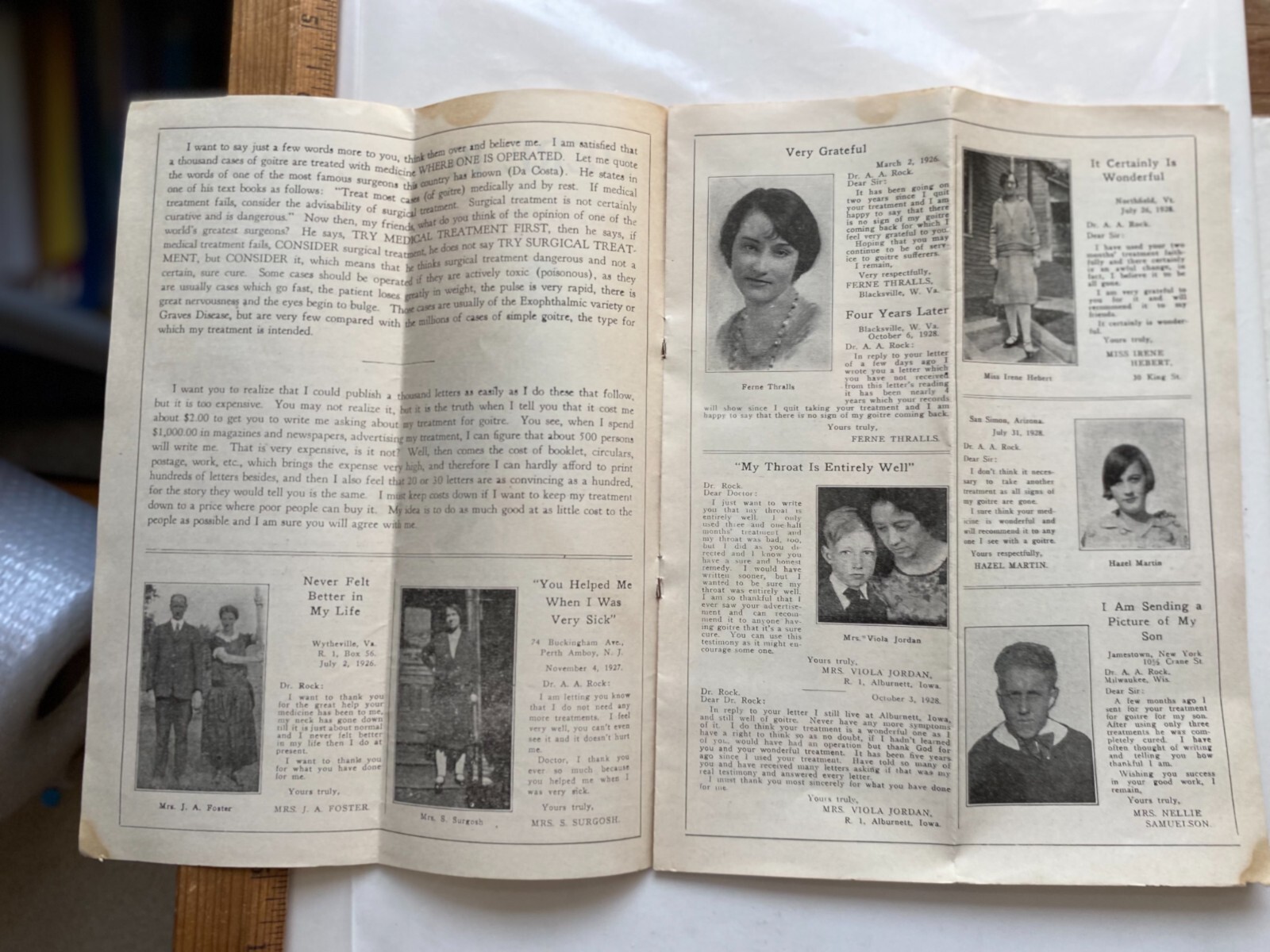 1932 Sales Literature for Goitre Cure. Dr. Arthur Rock, Milwaukee, Wisconsin.