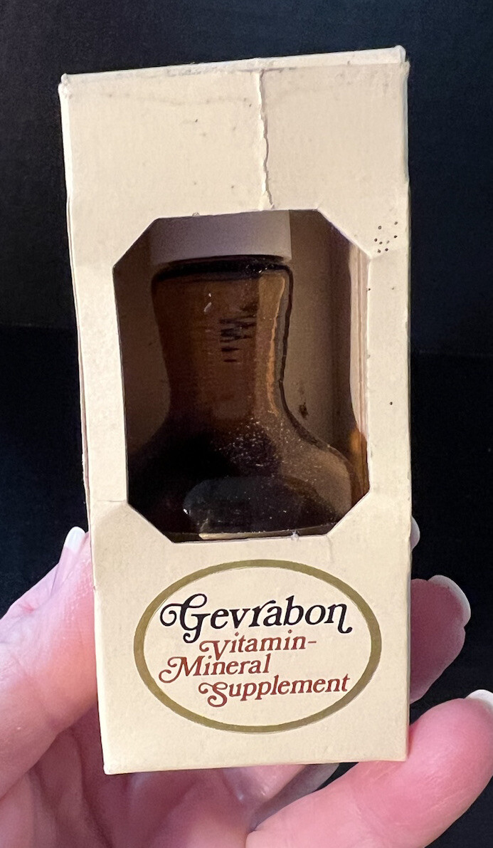 VTG GEVRABON Brown Pharmacy Bottle Apothecary Vitamin Mineral Lederle Labs NY