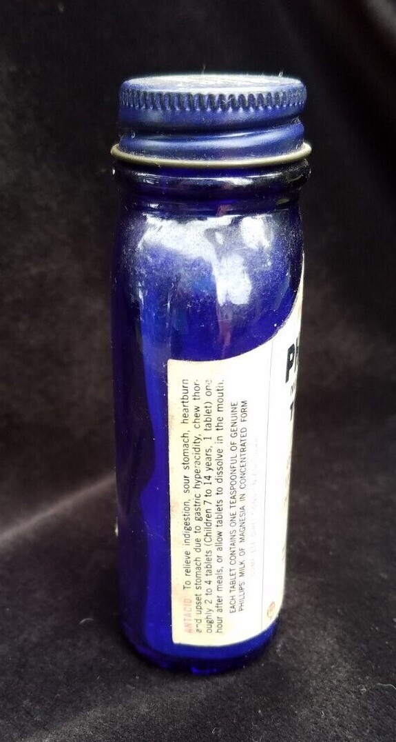 Old Empty Advertising Medicine BLUE Bottle Phillips Tablets Sterling Drug NY