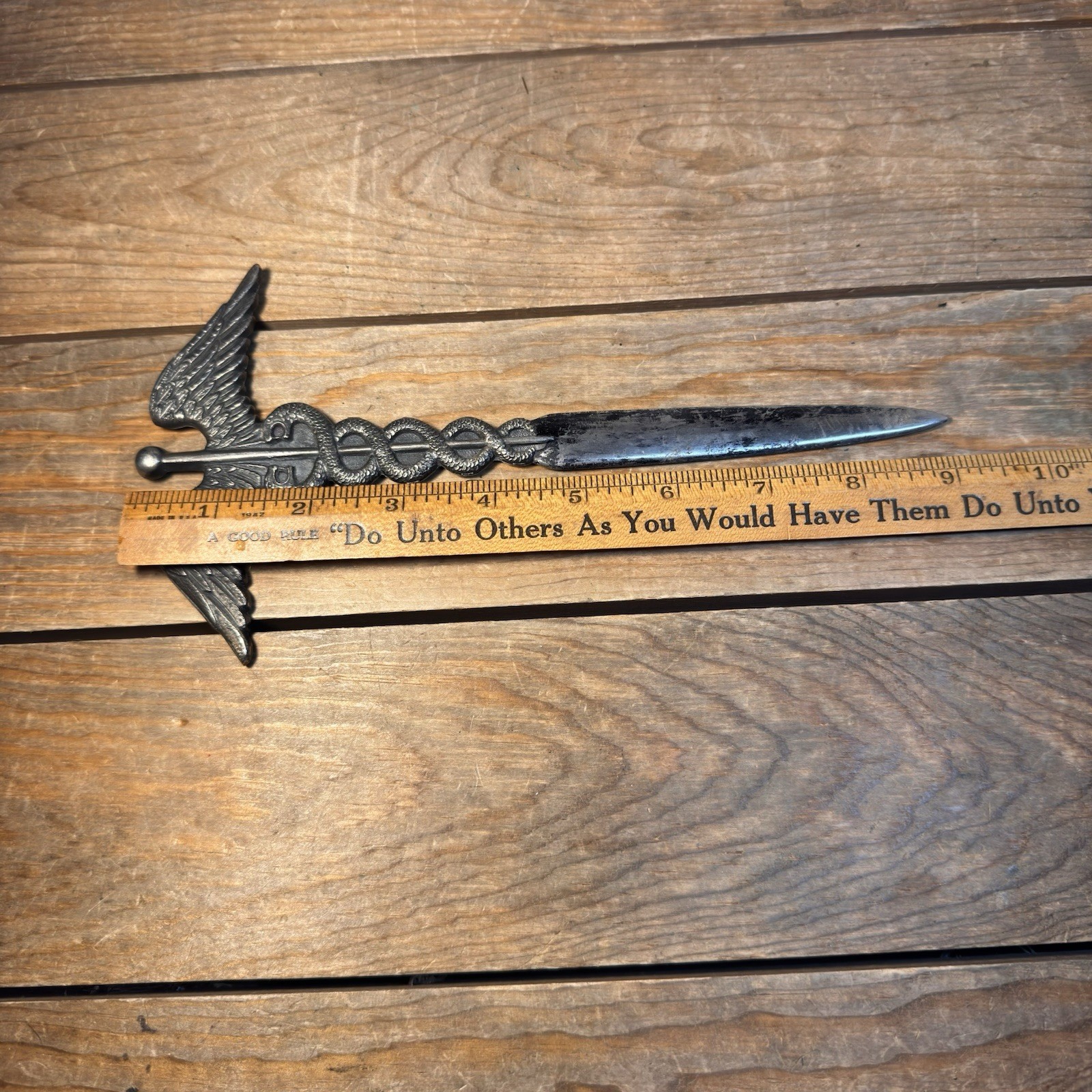 Vintage Letter Opener Caduceus Johnson & Johnson J&J 1961 Metal Advertising