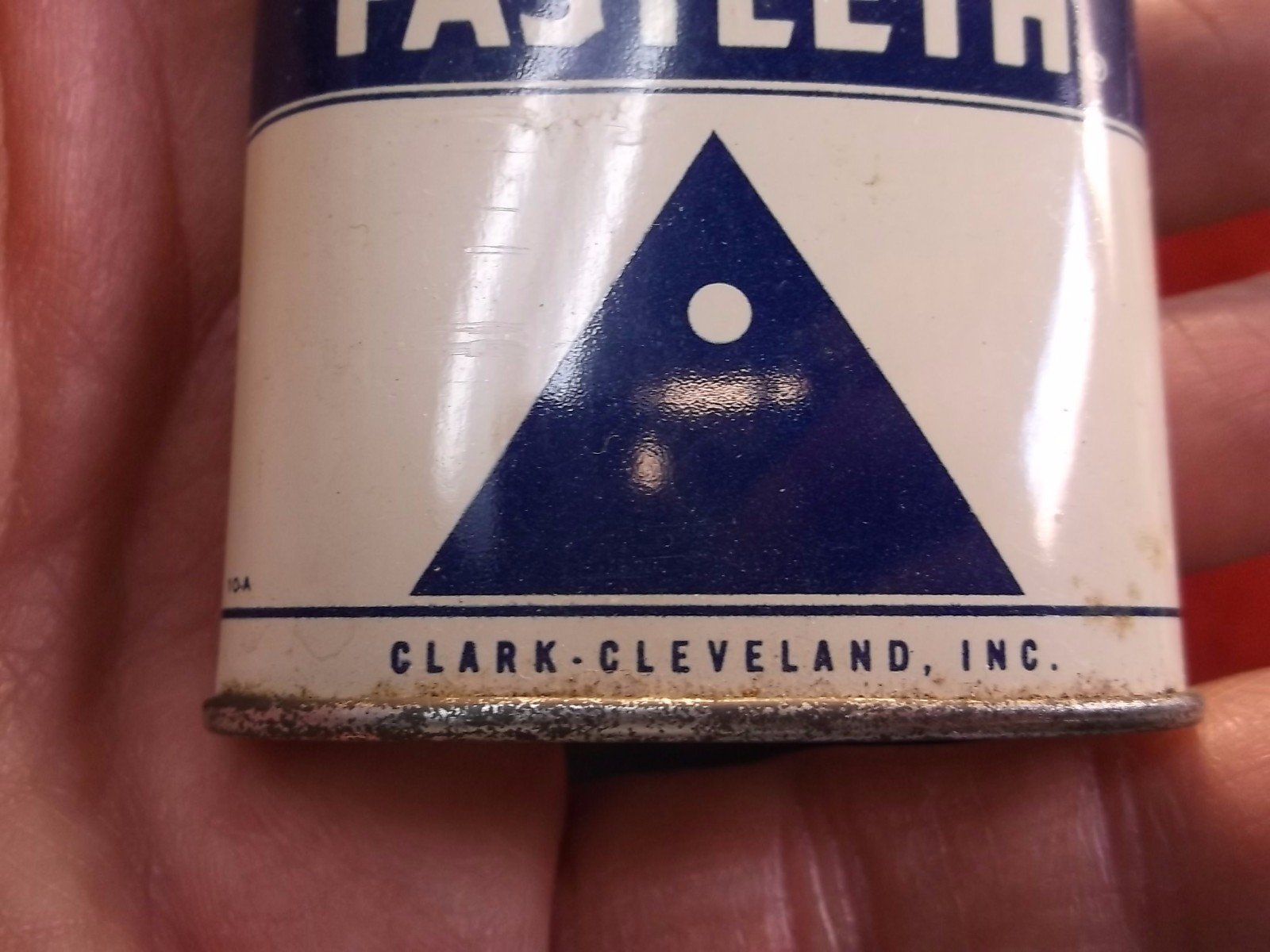 #4 of 4, NEAT OLD VTG ANTIQUE “FASTEETH” ALKALINE DENTURE POWDER TIN, & CONTENTS