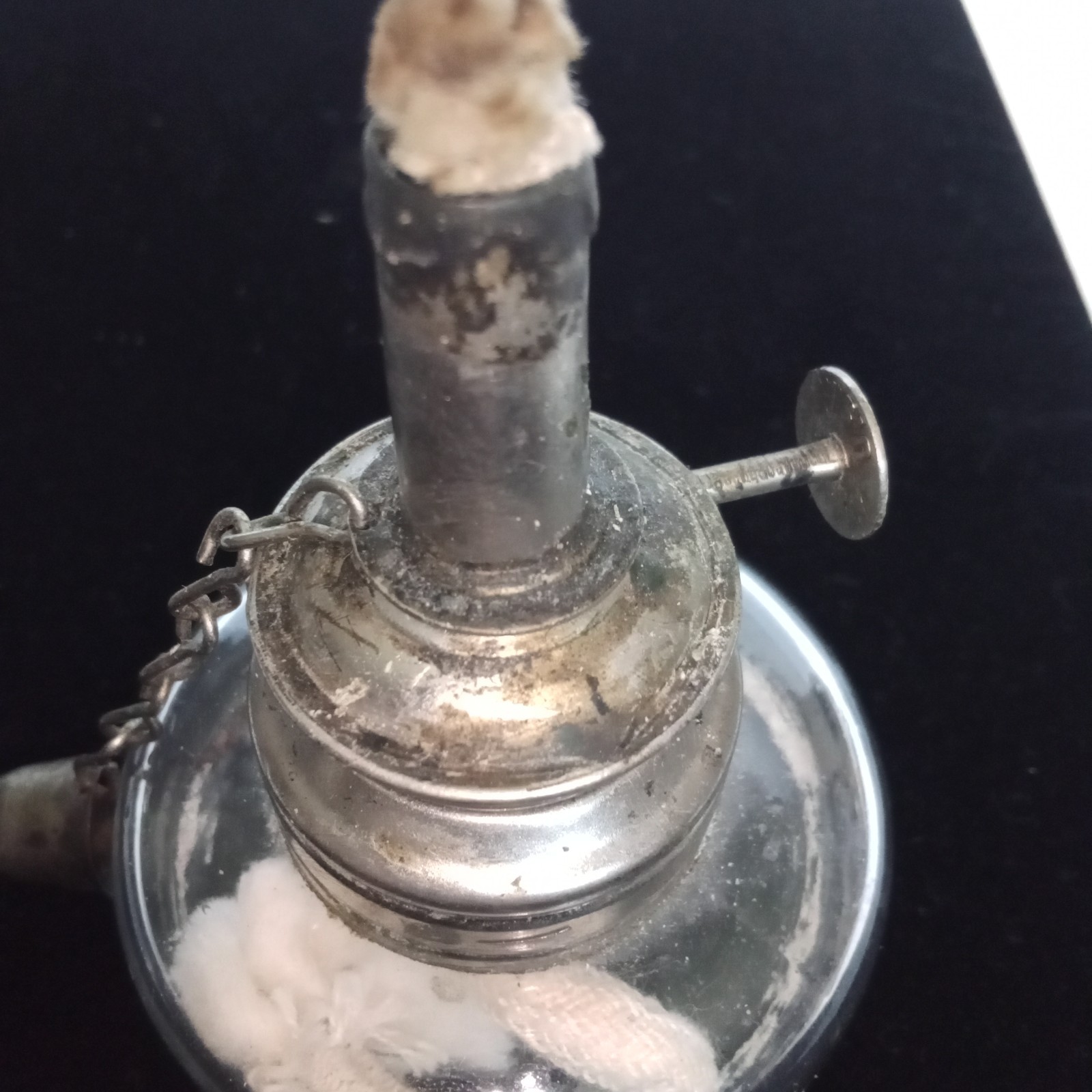 Antique Dental Alcohol Burner Spirit Lamp Glass Reservoir Metal Cap Wick