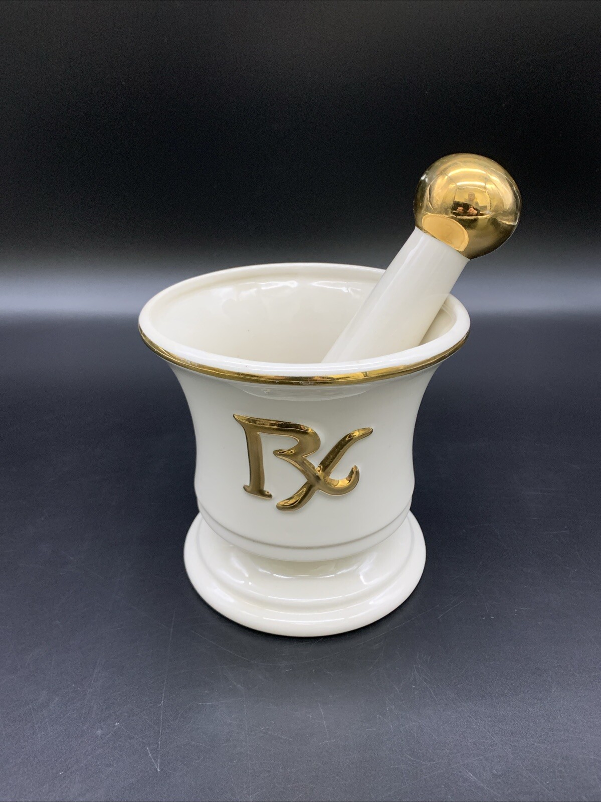 Vintage Blair Specialties Mortar and Pestle Apothecary Display Retro Gold Gilt