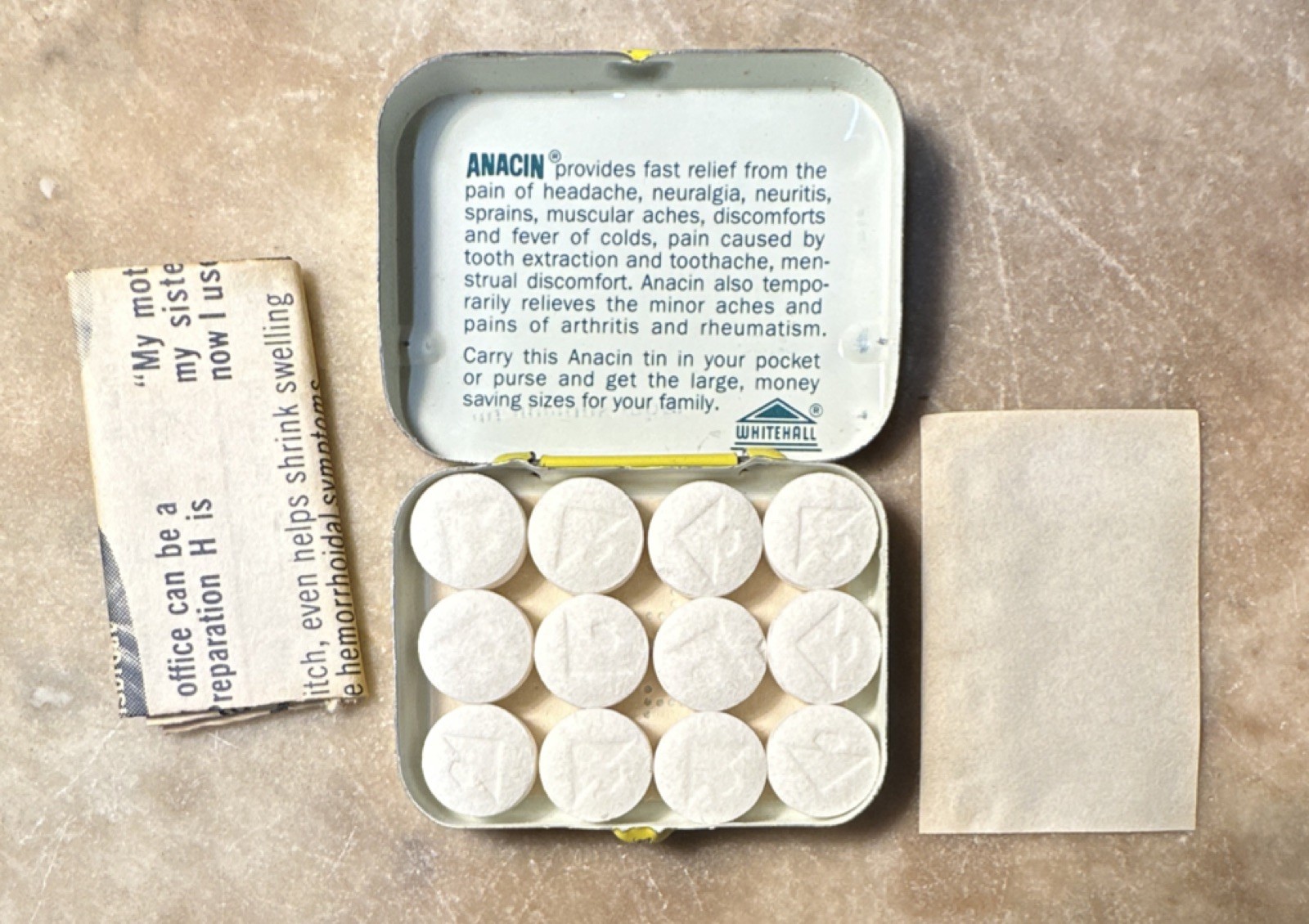 Anacin Fast Pain Relief Tin 12 Analgesic Tablets Exp Nov 1988 Whitehall Labs