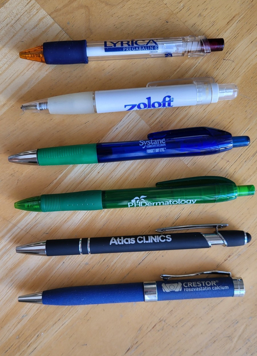 Lot 6 Pharmaceutical Drug Rep Pens Medical, Collectibles, Heavy Metal, Plastic