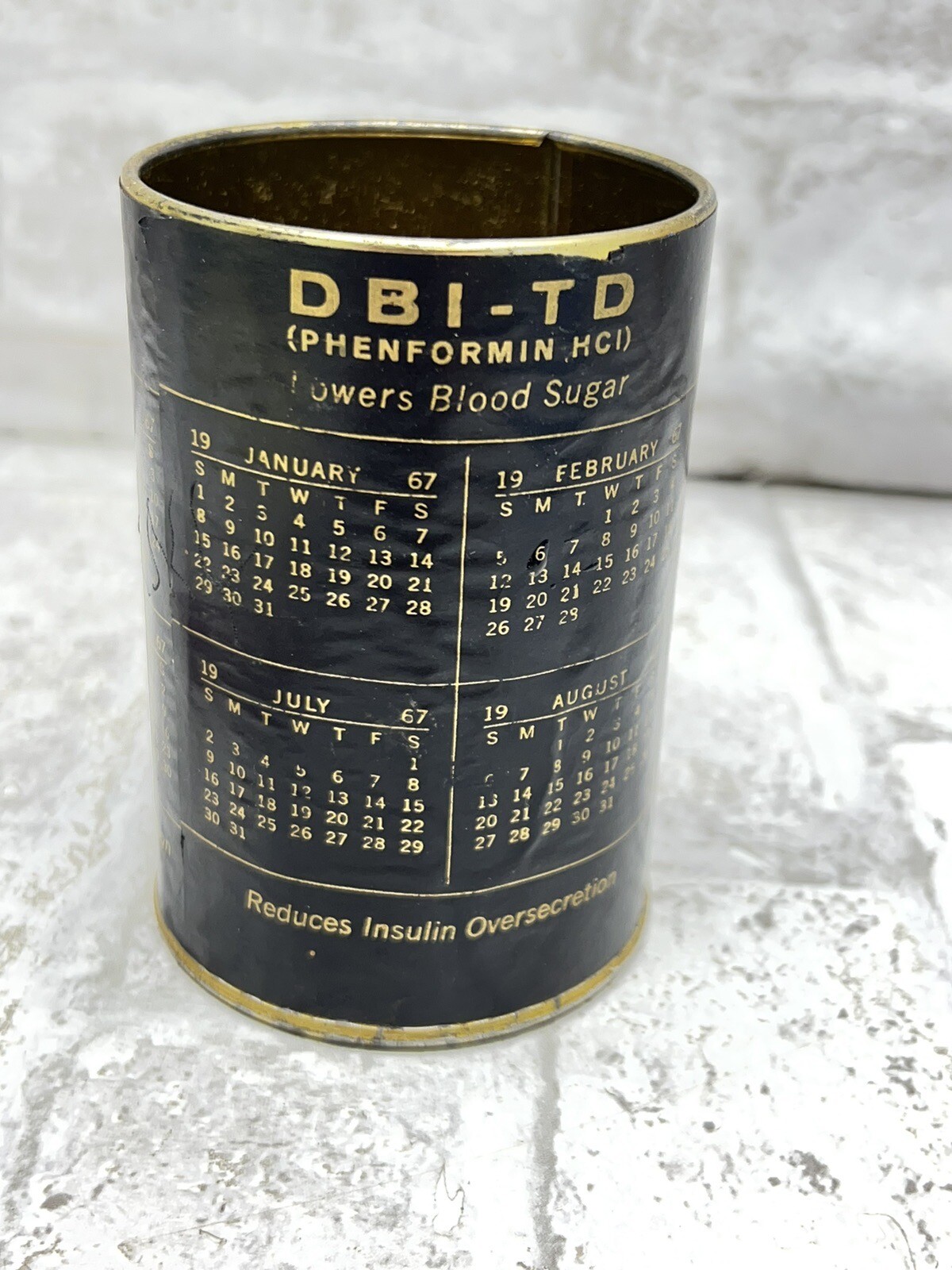 1967 Pharmaceutical Blood Sugar Med ADVERTISING TIN CAN DBI-TD PHENFORMIN HCI