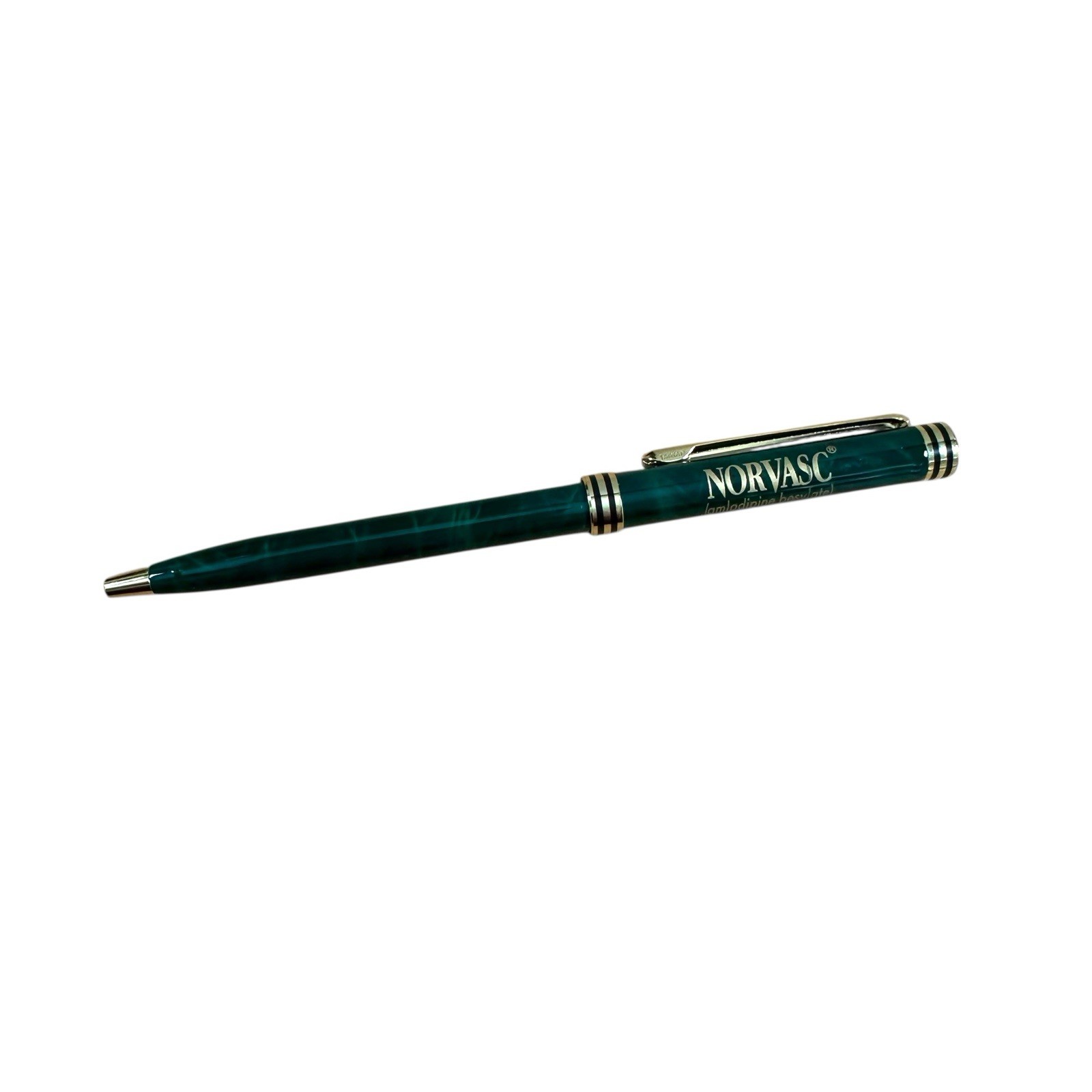 Pharmaceutical Drug Rep Pen Norvasc GREEN Metal Vintage Advertisement