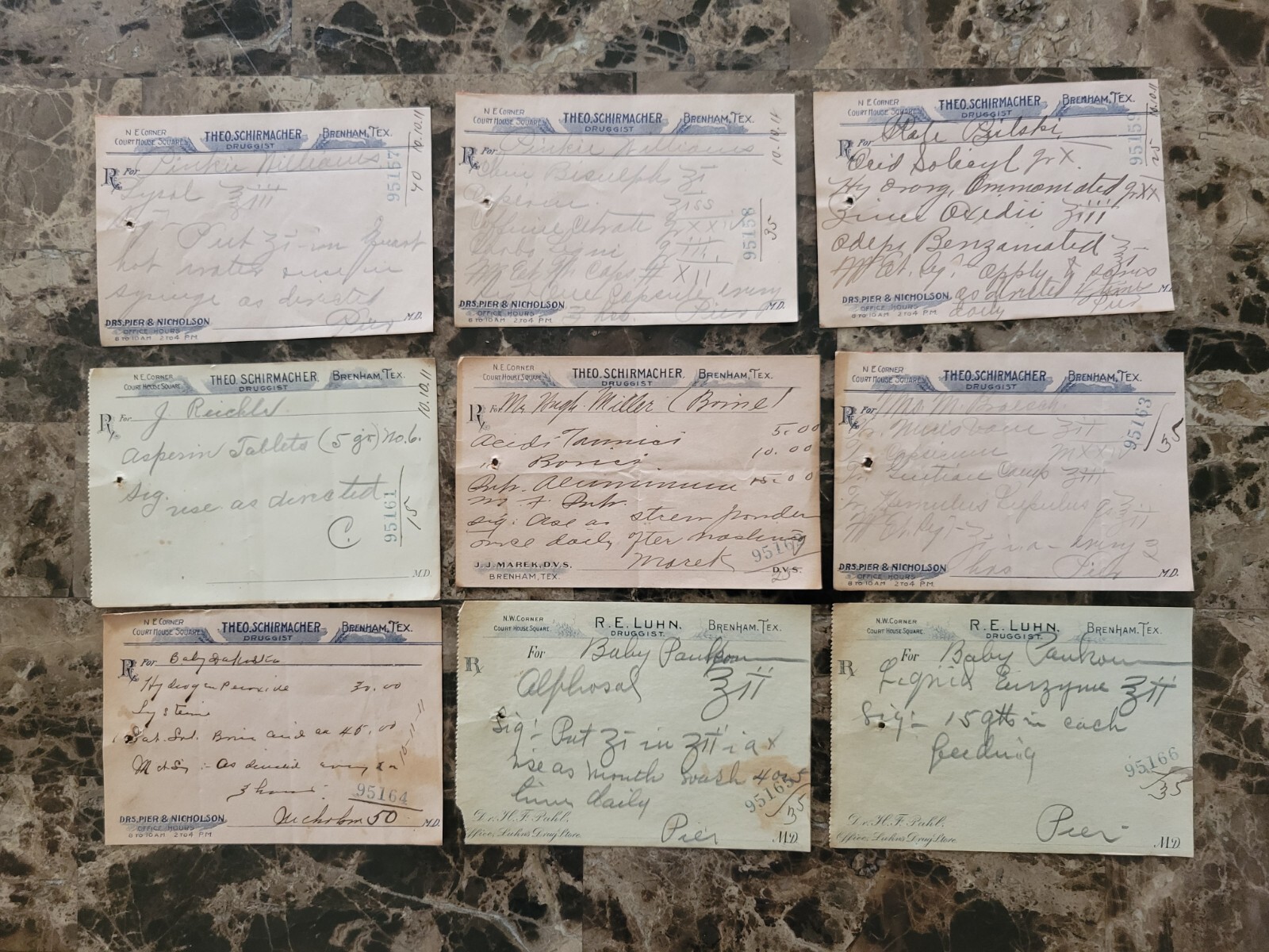 File box & 97 antique prescriptions (1911) – Dionin, Codeine, Infant Anodyne