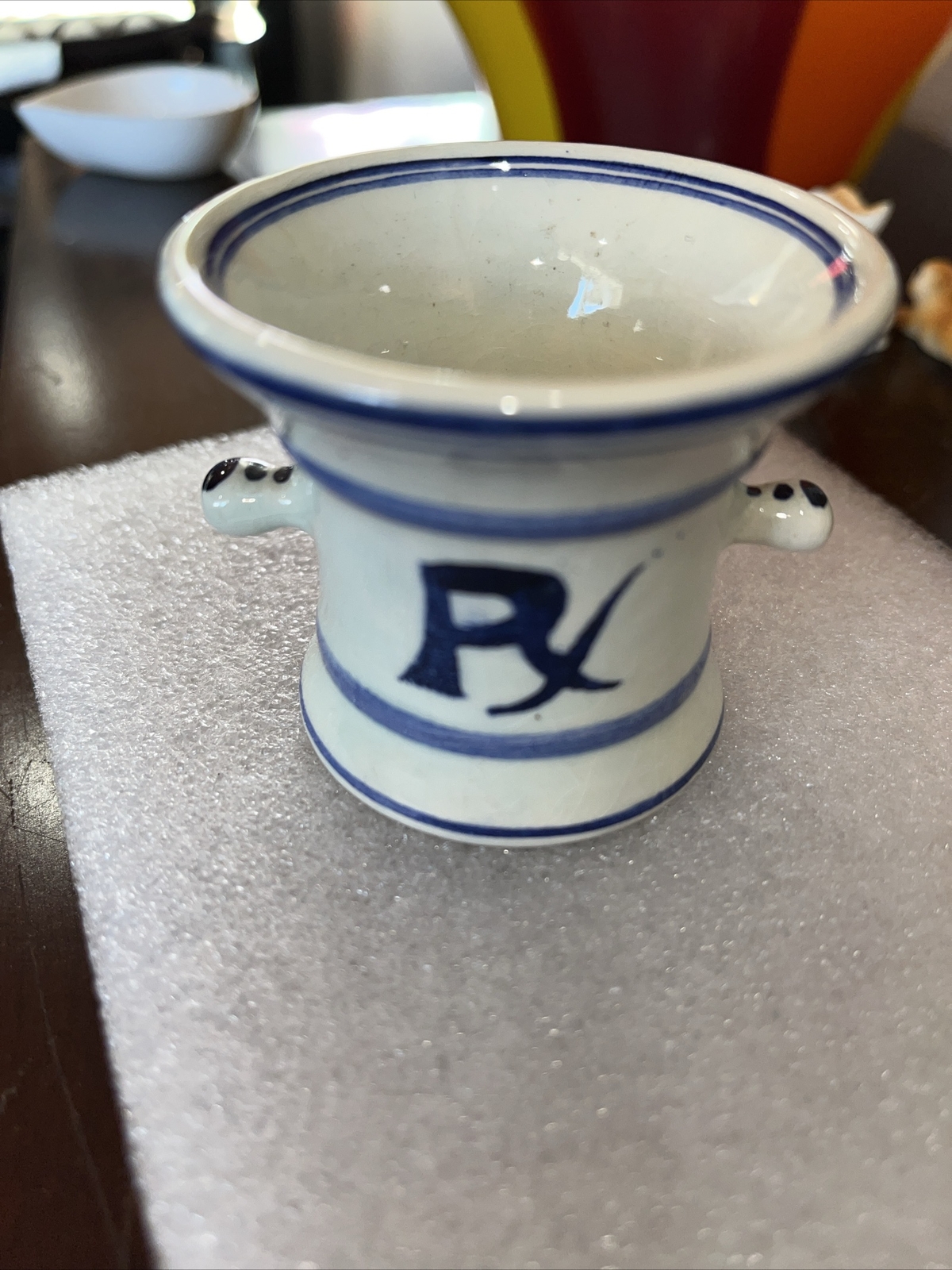 Rare Blue Delft Ceramic Toothpick Holder RX Logo Floral Signed Squibb 1959