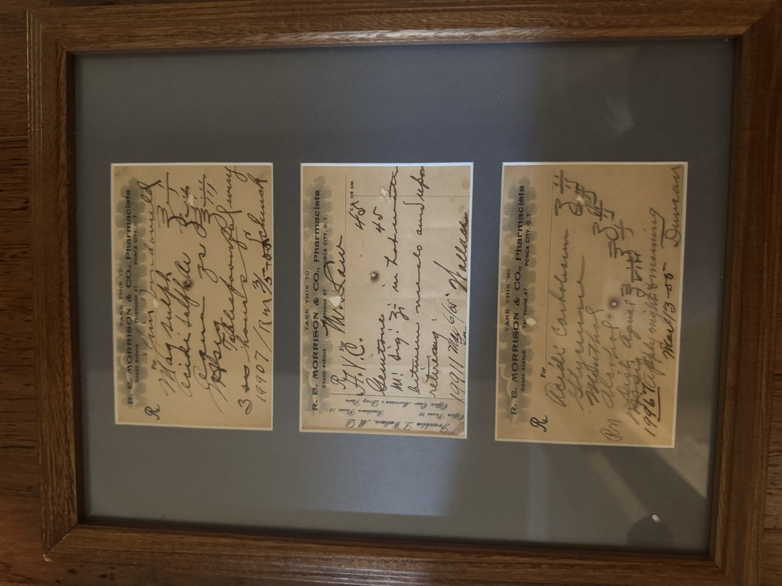 ⭐ Antique 1905 Pharmacy Prescriptions Framed Display Ponca City OK
