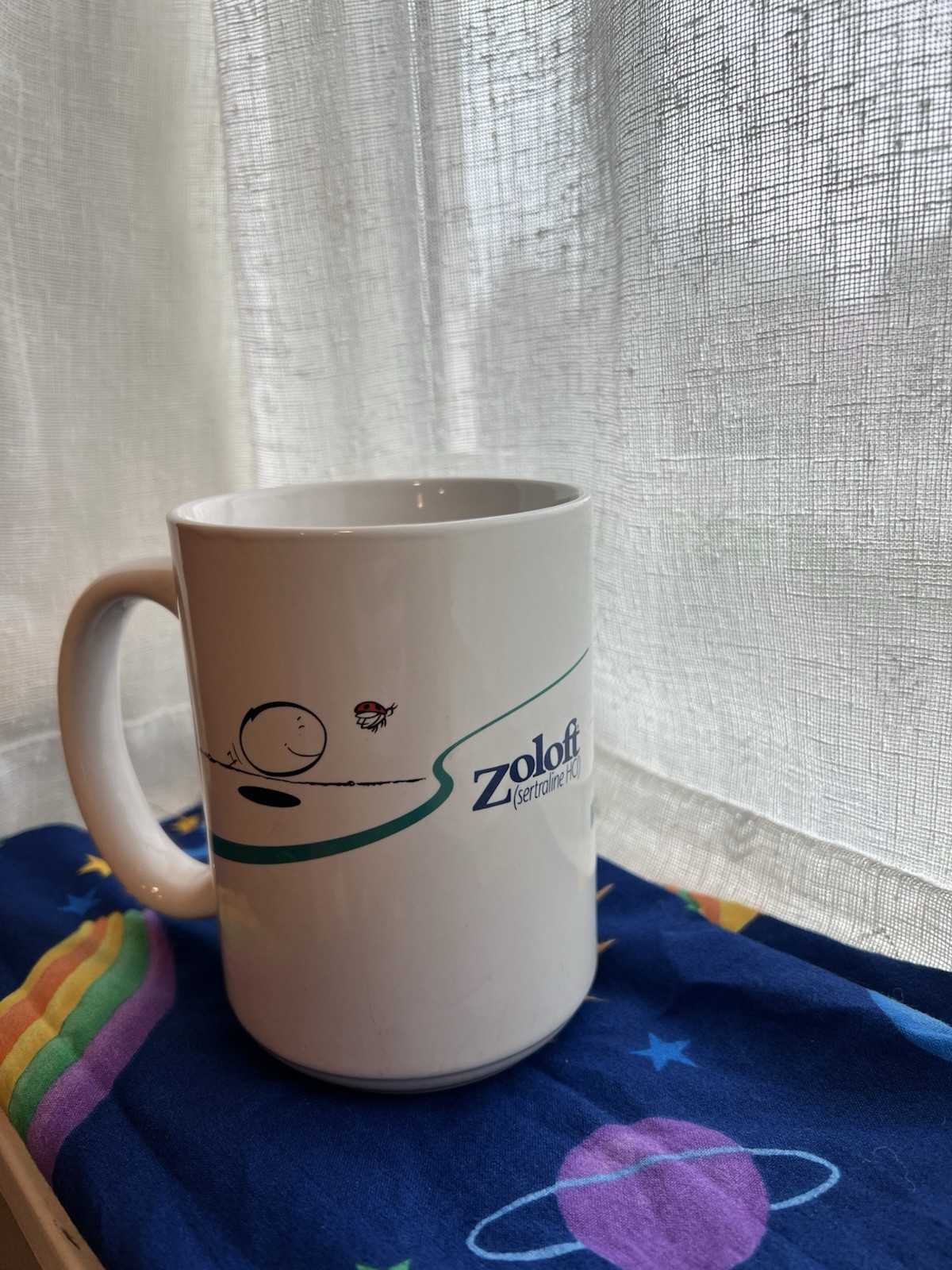 Pfizer Zoloft Coffee Mug Cup White Blue Pharmaceutical Promo Rep Advertising Y2K
