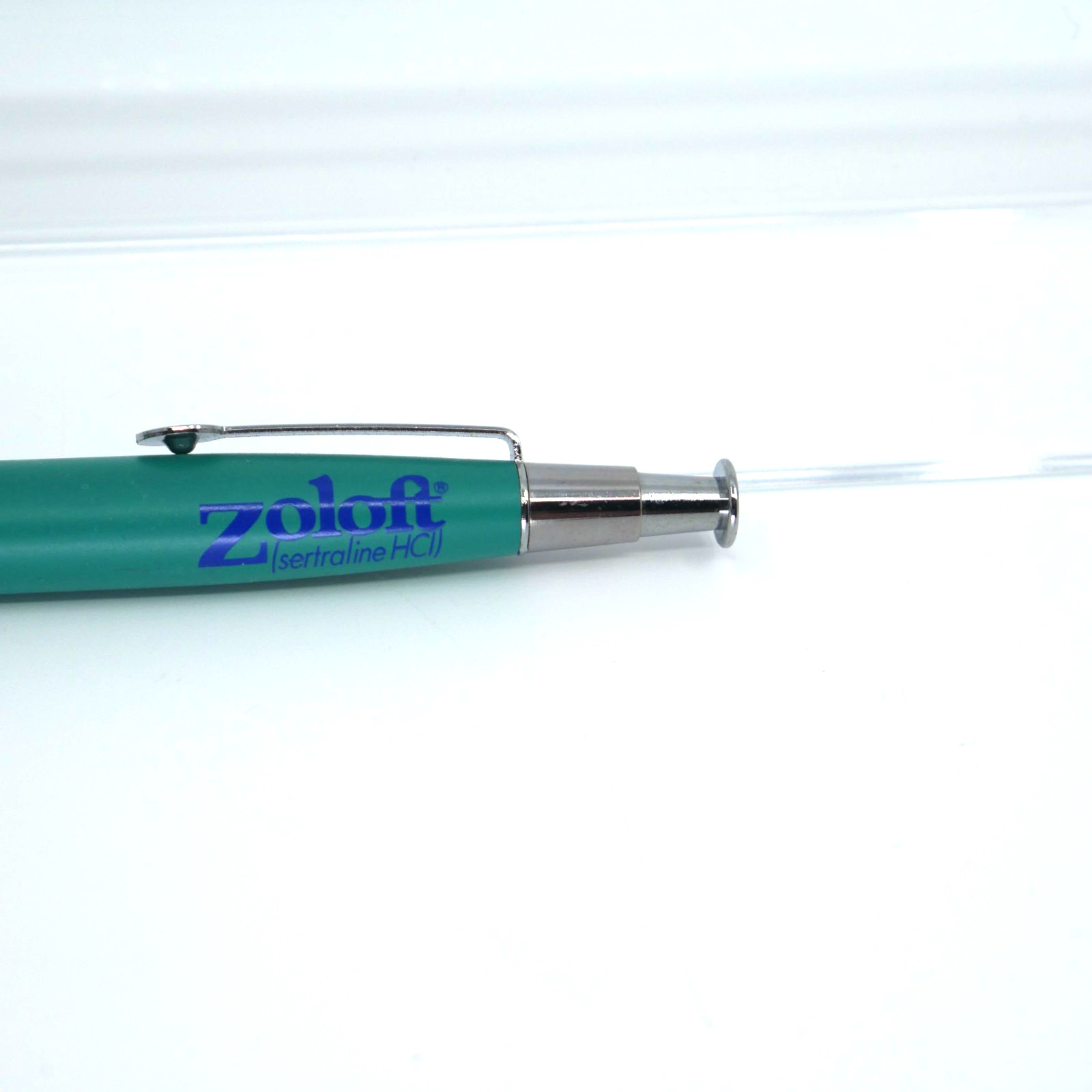 ZOLOFT fat barrel Drug Rep Pharmaceutical Advertising Pen Metal Blue Green