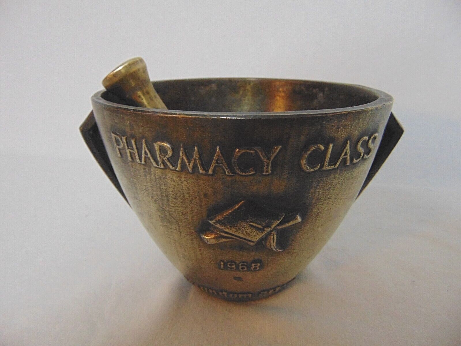 Mortar And Pestle Schering Pharmaceutical Class 1968 Vtg Brass Apothecary 4″