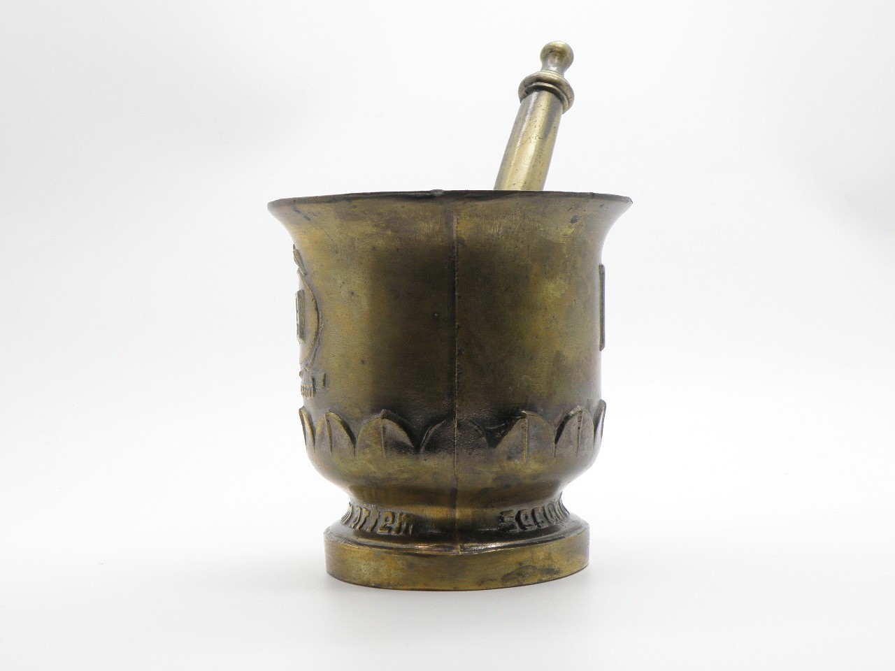 Vtg Brass Mortar & Pestle USP Rx Est 1820 150th Anniversary Schering Pharmacopia