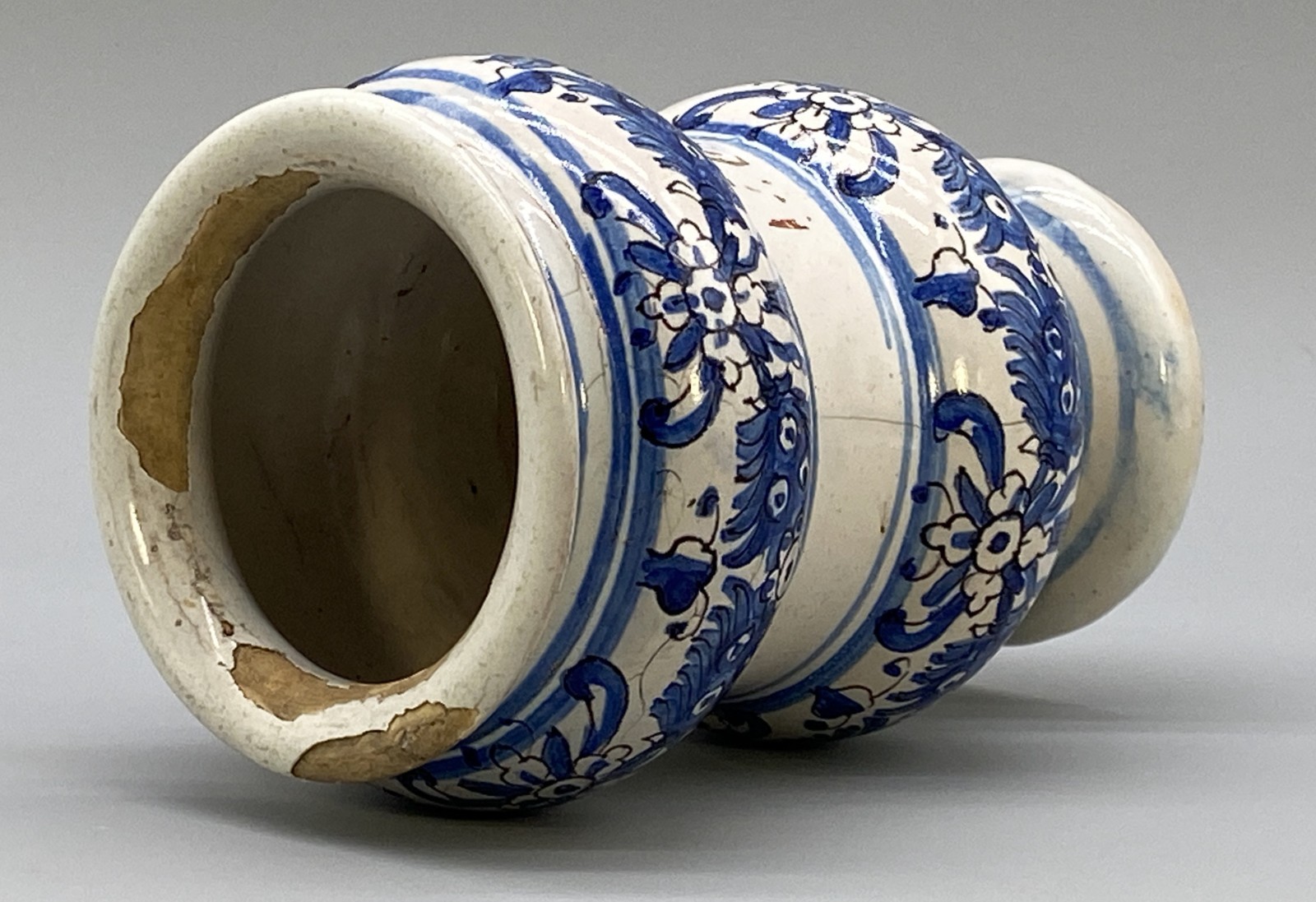 c. 1730 Italian Majolica Nove Waisted Blue & White Albarello Drug Pharmacy Jar