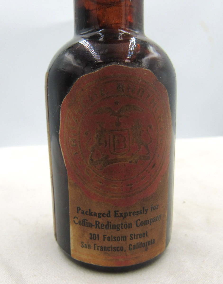 CV22 – 1930’s Fritzsche Bros NY Oil of Cade 3 1/8″ Amber Medicine bottle