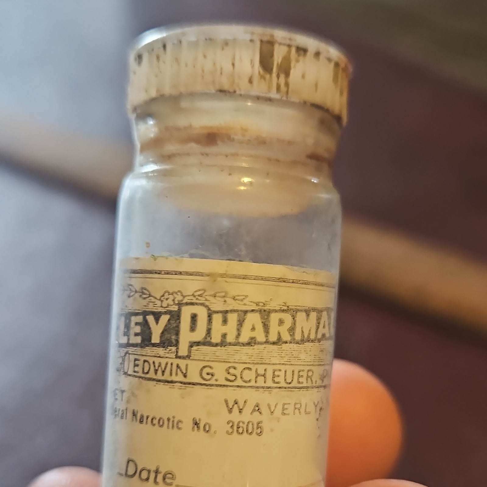 Valley Pharmacy Vintage Prescription Bottle Waverly Ny Narcotic 3605