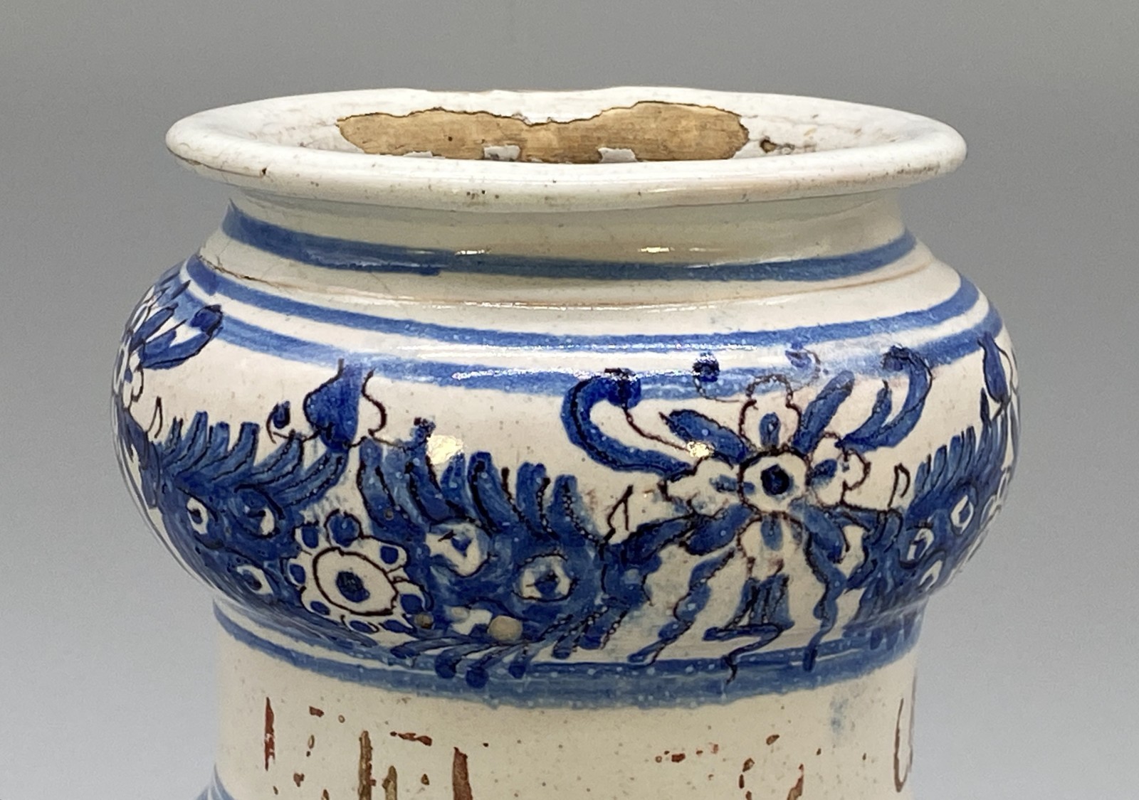 c. 1730 Italian Majolica Nove Waisted Blue & White Albarello Drug Pharmacy Jar
