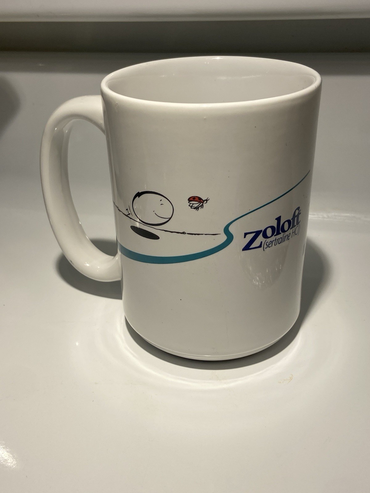 Pfizer Zoloft Coffee Mug Cup White Blue Pharmaceutical Promo Rep Advertising VTG