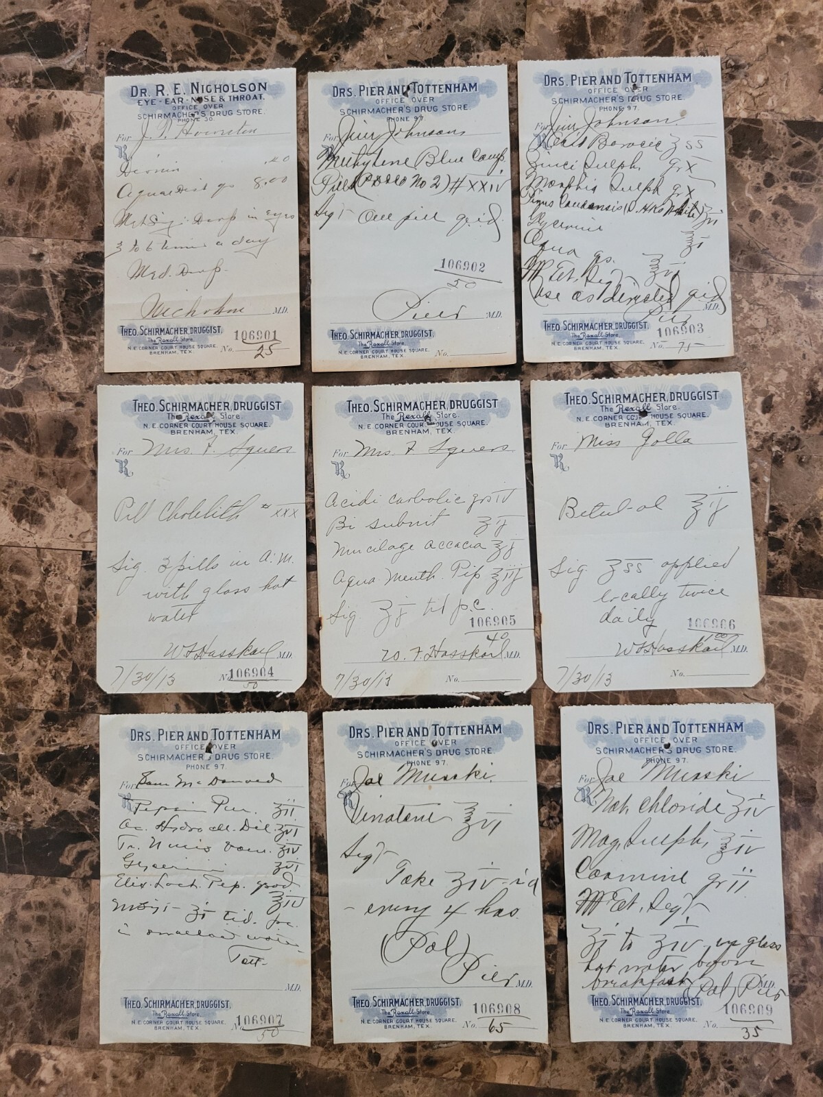 File Box & 97 antique prescriptions (1913) – Opium, Morphine, Dionin, Codeine