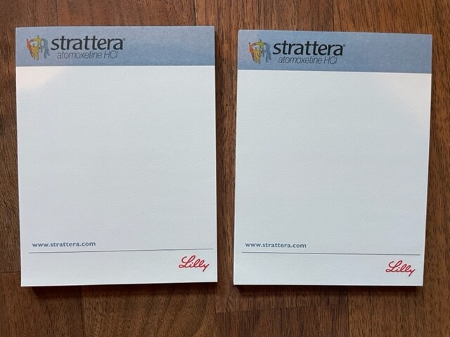 2 Vintage DRUG REP PHARMACEUTICAL NOTEPADS ELI LILLY STRATTERA STICKY NOTE PADS